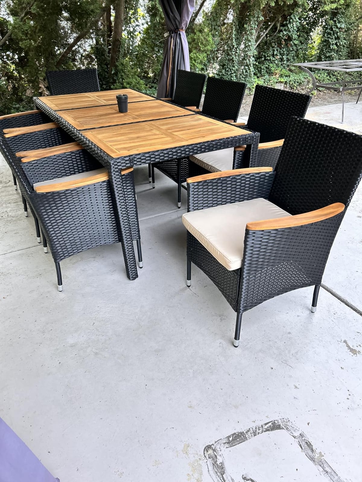 Flamaker Patio Dining Set for 6 Outdoor Acacia Wood Table and Chairs, Black | 7 Pieces Outdoor Patio Table and Chairs for Deck, Backyard, Garden customer photo 1