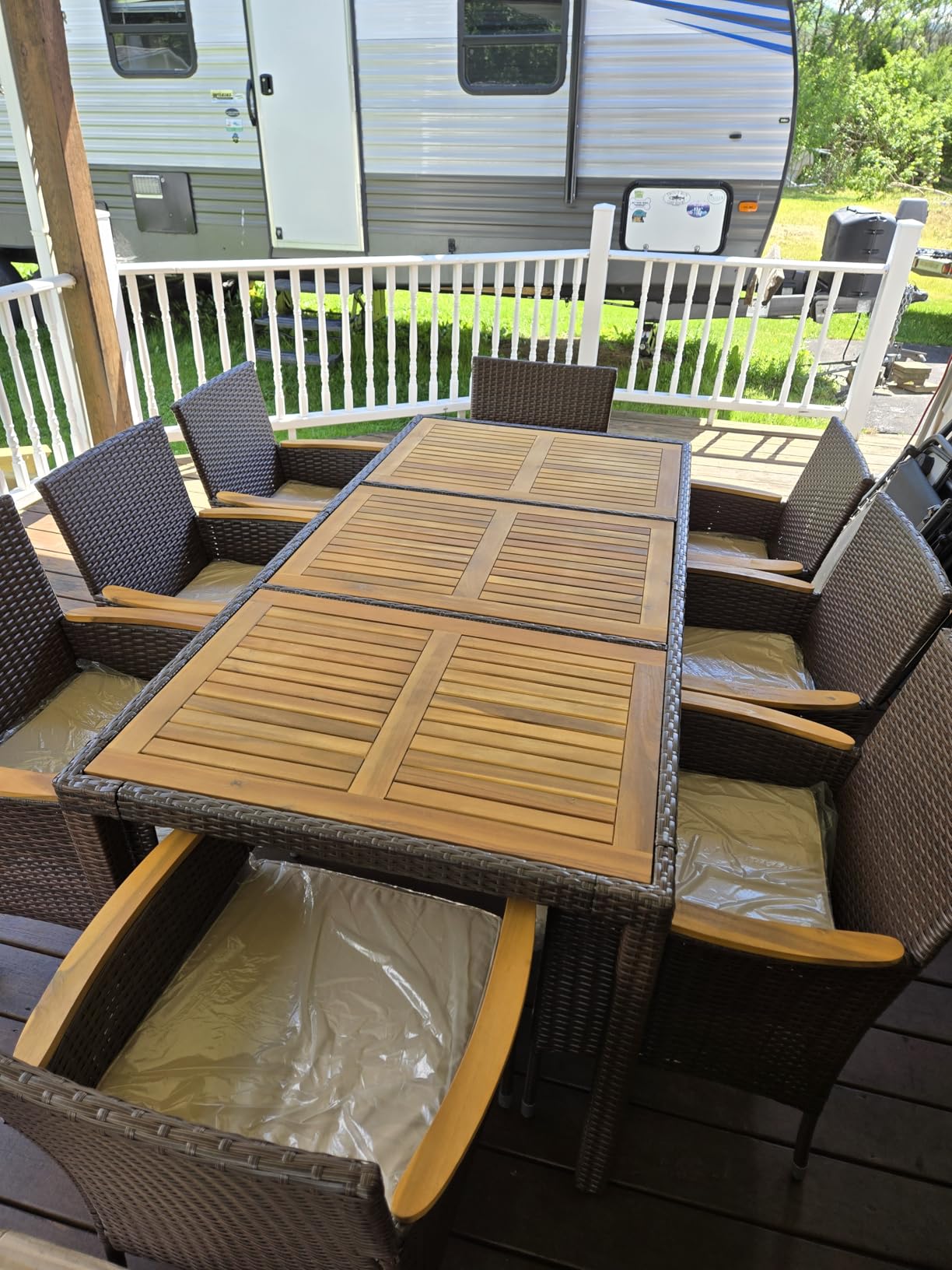 Flamaker Patio Dining Set for 6 Outdoor Acacia Wood Table and Chairs, Black | 7 Pieces Outdoor Patio Table and Chairs for Deck, Backyard, Garden customer photo 2