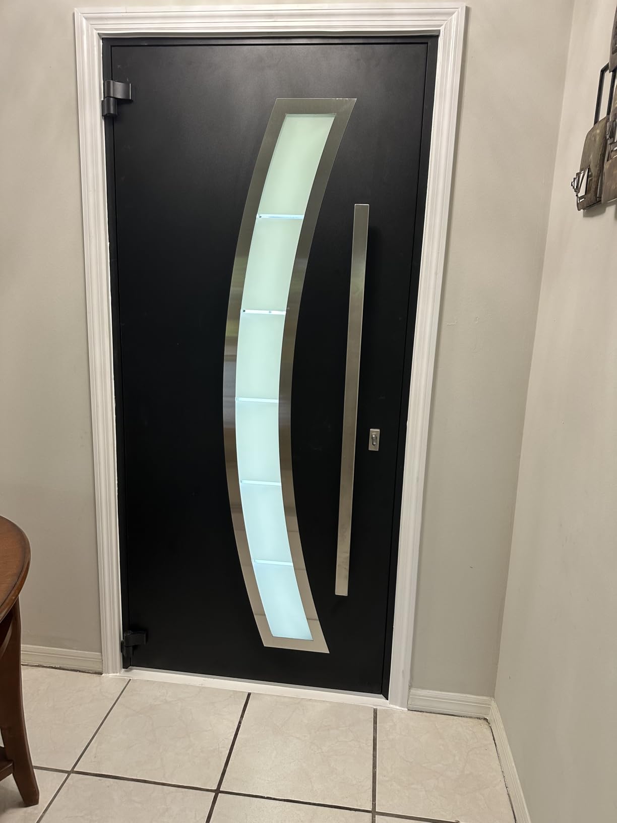 Front Exterior Prehung Steel Door/Deux 6500 Black/Stainless Inserts Single Modern Painted-W36 x H80-Right-hand Inswing customer photo 1