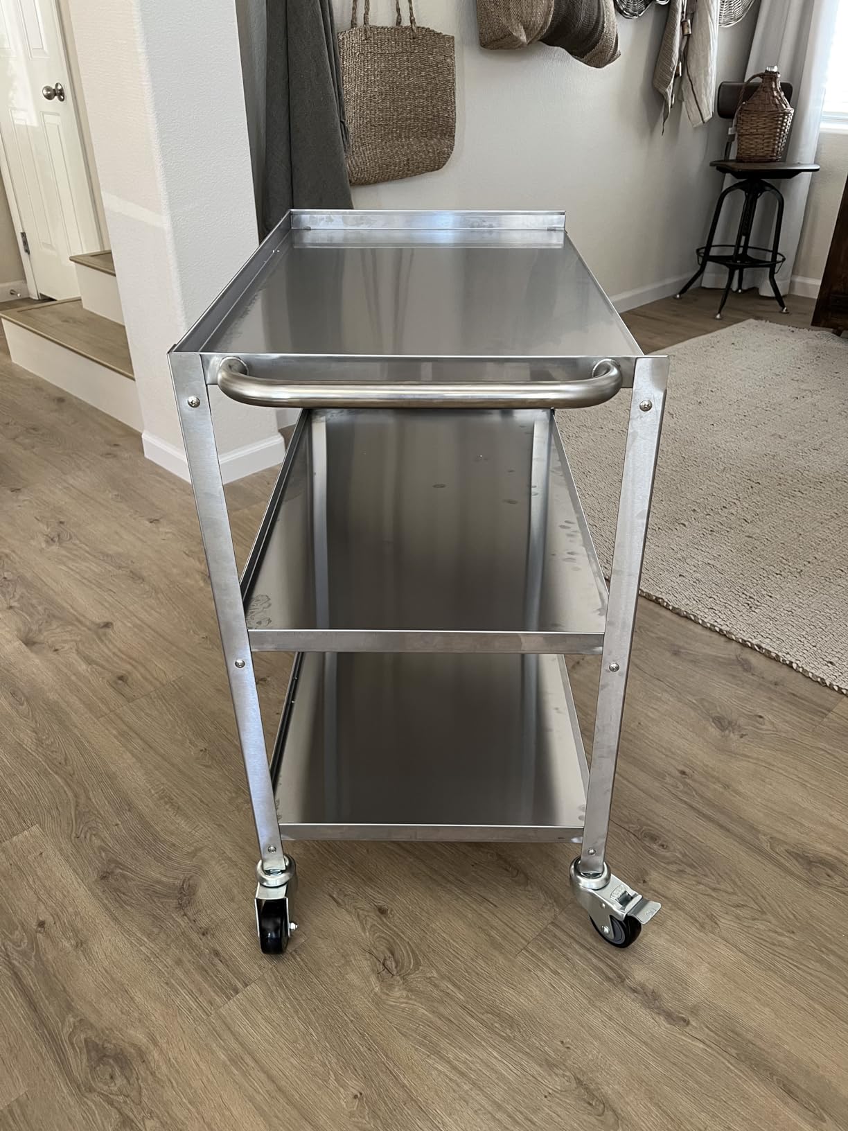 Hally Stainless Steel Utility Cart 3 Tier NSF Commercial Heavy Duty Metal Mobile Food Rolling Cart with Handle and Wheels for Kitchen, Restaurant, Hospital, Laboratory and Home, 24