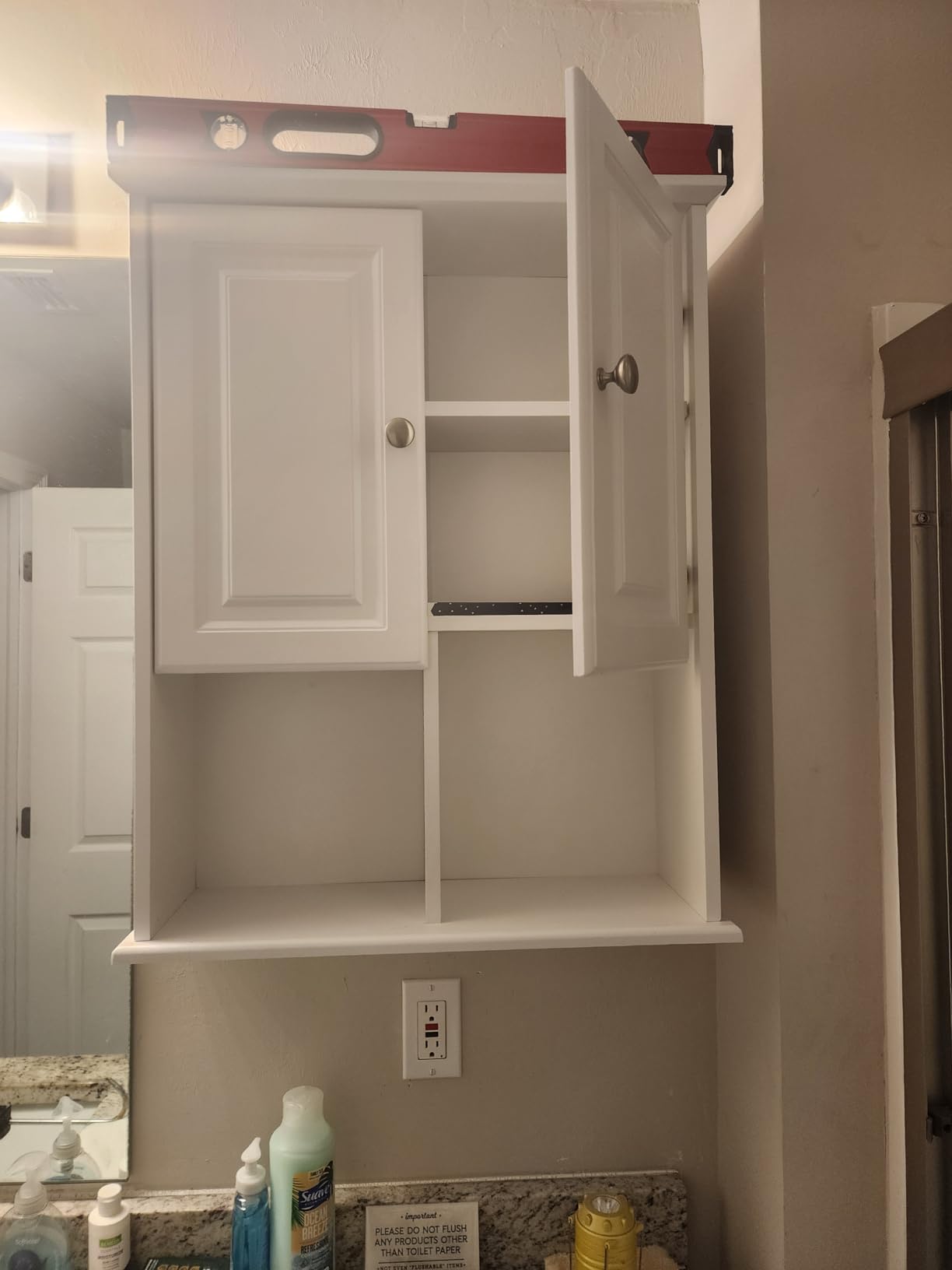 HAIOOU Bathroom Wall Cabinet with Motion Sensor Light, Wooden Medicine Cabinet Wall Mounted, Over the Toilet Bathroom Storage Cabinet with Soft Close Hinges and Adjustable Shelf - Modern White customer photo 1
