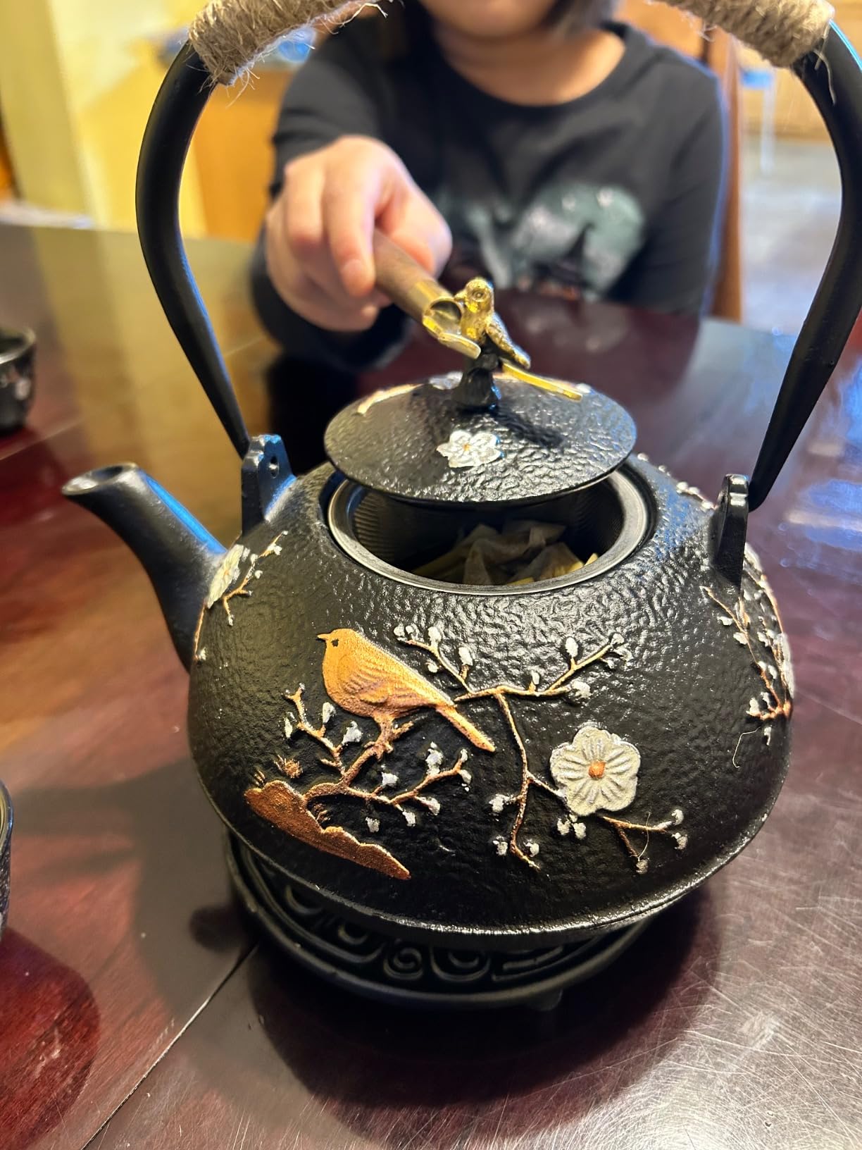 Dyna-Living Cast Iron Teapot with Warmer Japanese Tea Kettle 720ml/24.5oz Japanese Cast Iron Teapot Set with 2 Tea Cups Tea Pot with Infuser Tea Kettle for Wood Stove or Stovetop customer photo 1