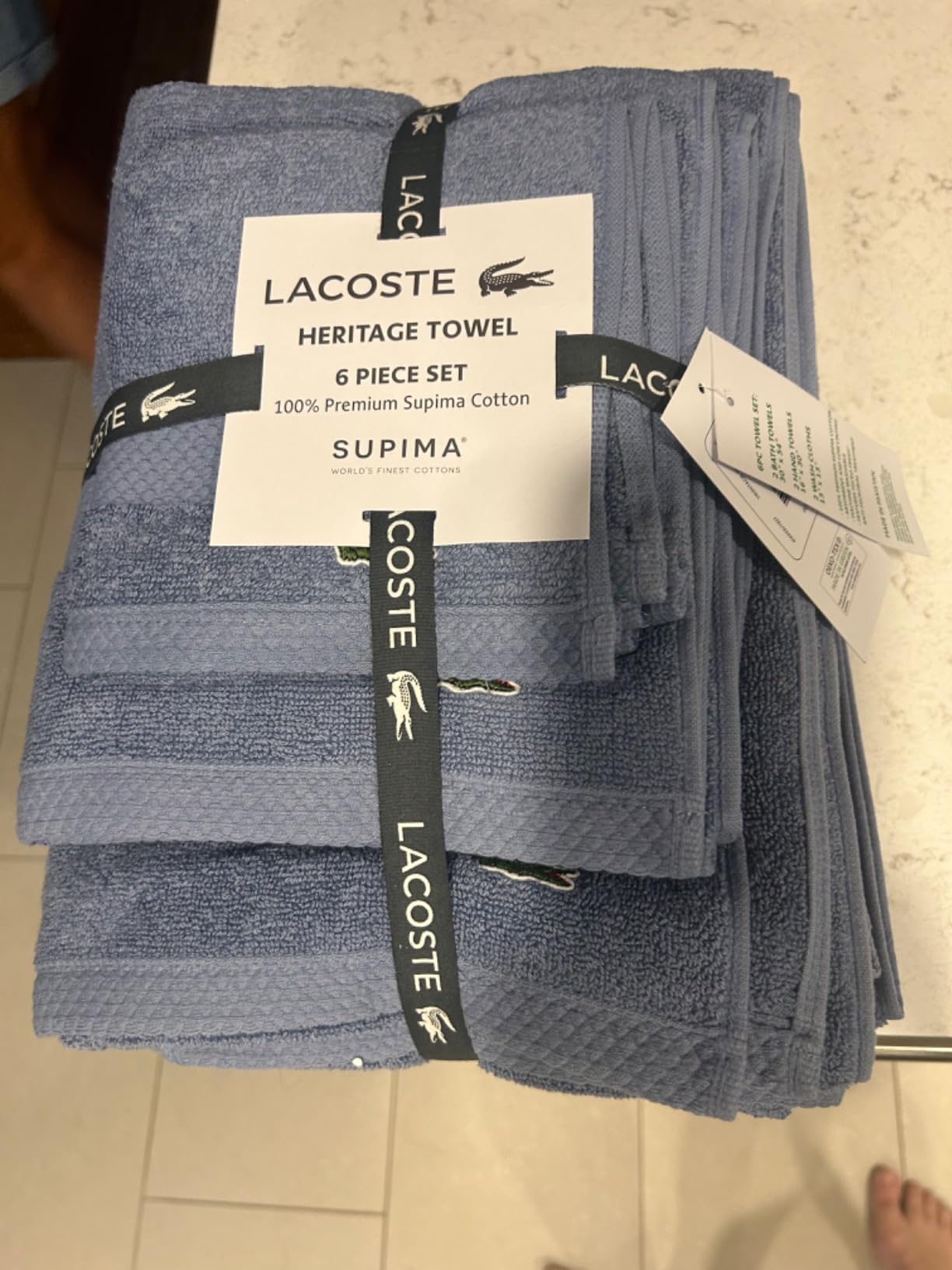 Lacoste Heritage Supima Cotton 6-Piece Towel Set, Meteorite | Highly Absorbent, Quick Drying, Premium Super Soft, Gift for All Occasions, 2 Bath Towels + 2 Hand Towels + 2 Wash Cloths customer photo 2