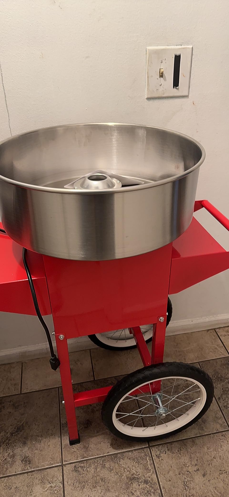 ROVSUN 21 Inch Cotton Candy Machine Cart, Commercial Cotton Candy Maker Machine Candy Floss Machine w/Stainless Steel Bowl, Sugar Scoop and Large Storage Drawer for Home Party Carnival, Red customer photo 2