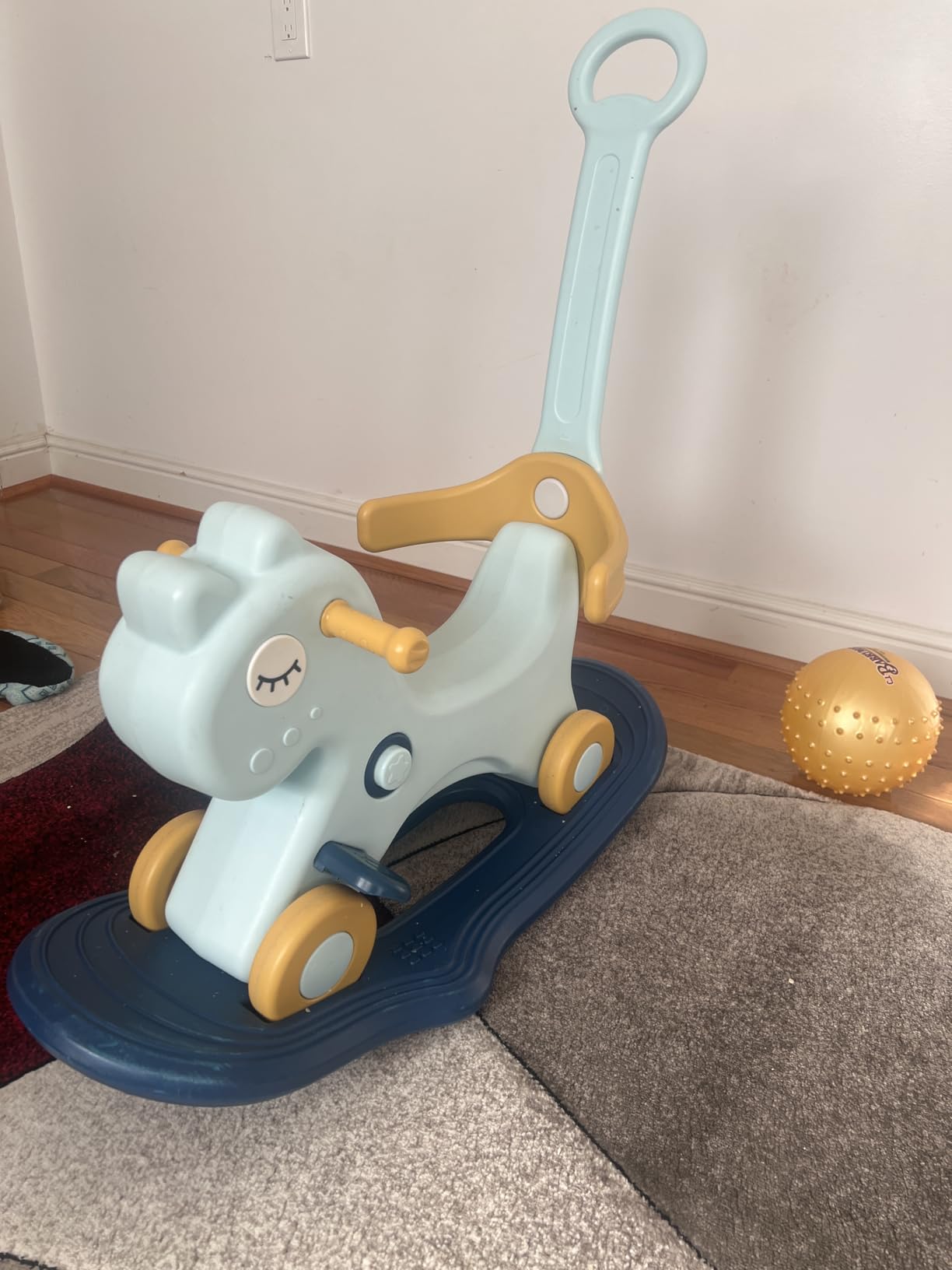 4 in 1 Rocking Horse for Toddlers 1-3 Years Old, Baby Rocking Toy Fun Birthday Gift for 1+ Boys, Ride on Toy with Detachable Balance Board and Footrest, Balance Bike with Push Handle, Blue customer photo 1