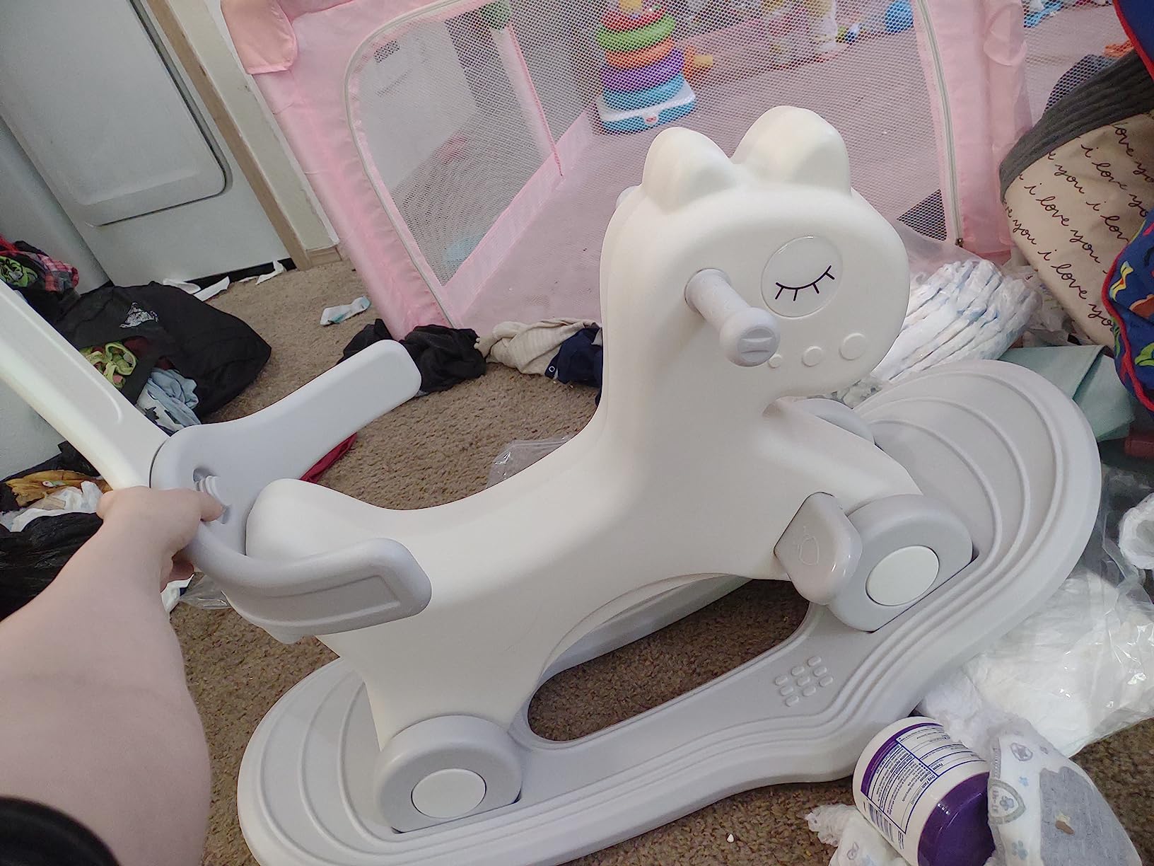 4 in 1 Rocking Horse for Toddlers 1-3 Years Old, Baby Rocking Toy Fun Birthday Gift for 1+ Boys, Ride on Toy with Detachable Balance Board and Footrest, Balance Bike with Push Handle, Blue customer photo 2