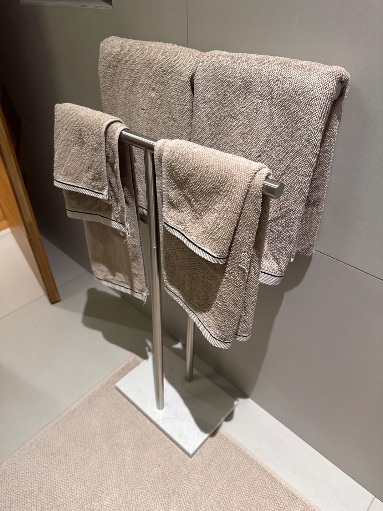 Free Standing Towel Rack for Bathroom - Matte Black Finish - Stand Alone 2 Tier Stainless Steel Towel Rack with Heavy Marble Base - Double T Shape Drying Stand for Towels customer photo 1