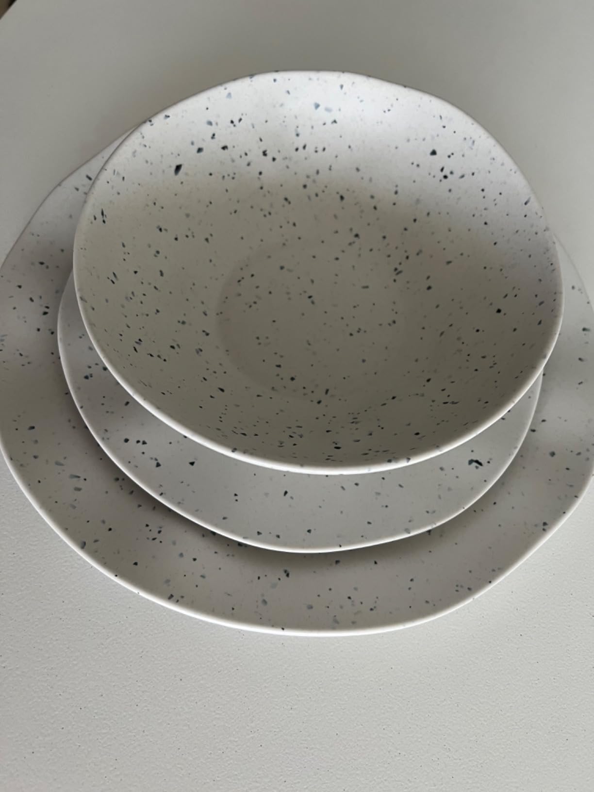 Oneida Terrazzo Cream Melamine 12-Piece Dinnerware Set for 4 | dishwasher safe | plates and bowls sets for kitchen and dining | 10.5 inch plate, dish set, dishes | 26oz customer photo 1