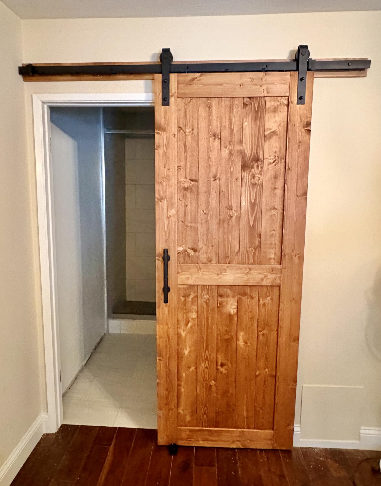 SMARTSTANDARD 36in x 84in Sliding Barn Door with 6.6ft Barn Door Hardware Kit Included, Unfinished Solid Spruce Wood Door, Assembly Required, DIY, Stainable, Natural customer photo 1