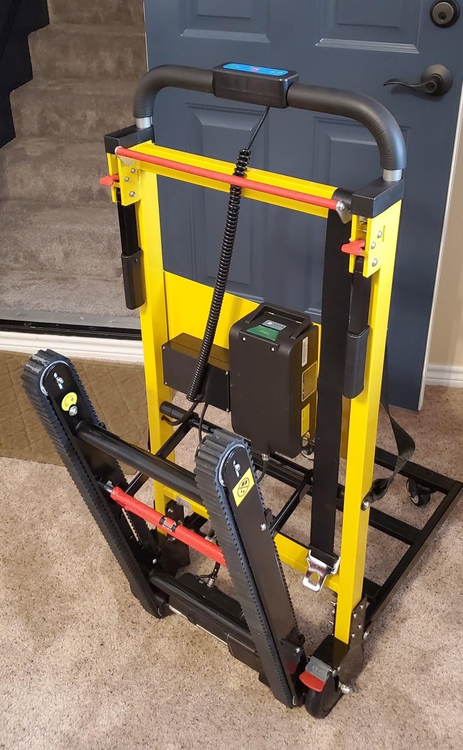 Electric Stair Climbing Dolly, Heavy Duty, Powered Stair Climber Dolly Cart with 6 Wheels Motor Powered for Furniture Logistics Warehouse, Yellow customer photo 1