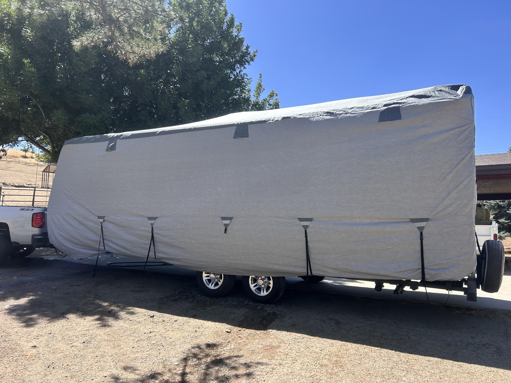 Mofeez Travel Trailer RV Cover, Extra-Thick Upgraded 7 Layers for Camper Cover 24'-27' Windproof Waterproof Rip-Stop RV Covers with Adhesive Repair Patches, 2Pcs Extra Straps & 4 Tire Covers customer photo 2