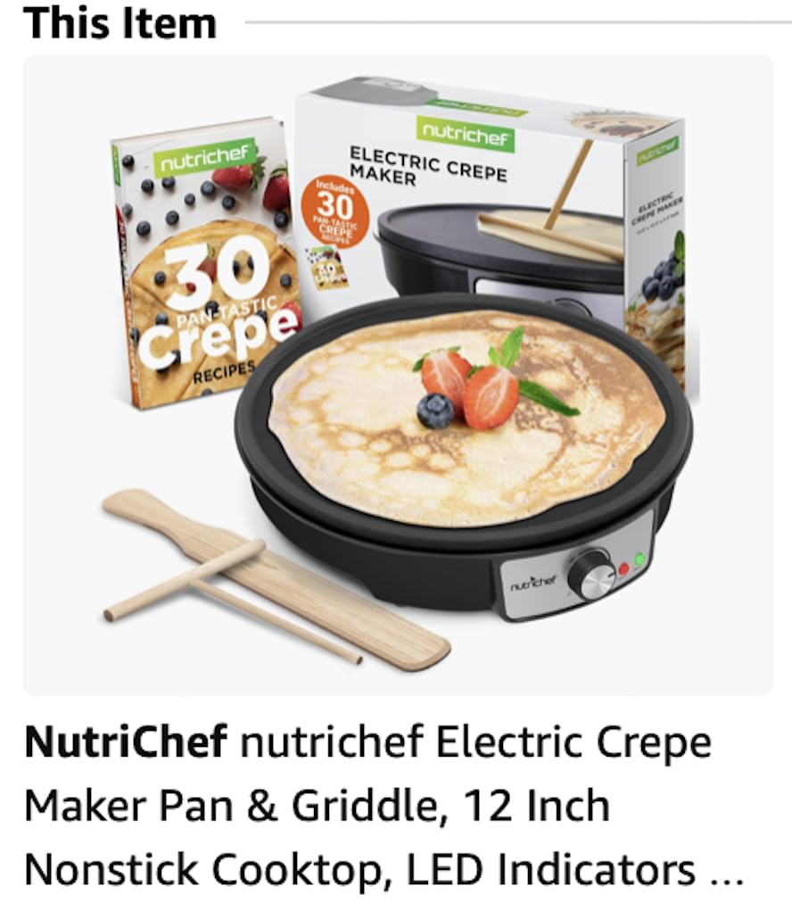 Nutrichef Electric Crepe Maker Pan & Griddle | 12 Inch Nonstick Cooktop | LED Indicators & Adjustable Temperature Control | Includes Spatula, Batter Spreader | Cooks Crepes, Roti & Pancakes customer photo 1