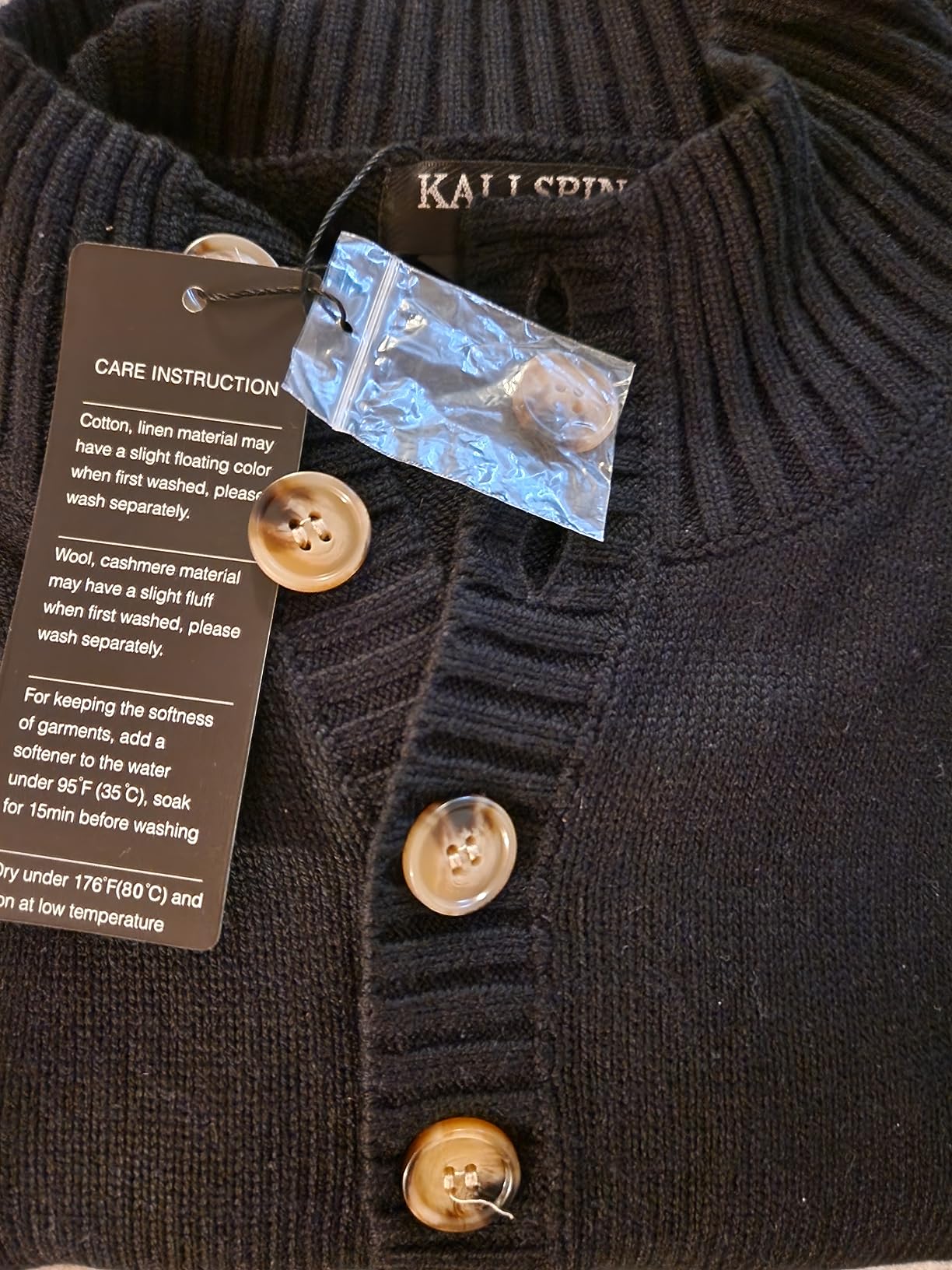 Kallspin Men's Pullover Sweater Wool Blend Midweight Mock Neck Quarter-Button Long Sleeve Pullover customer photo 2