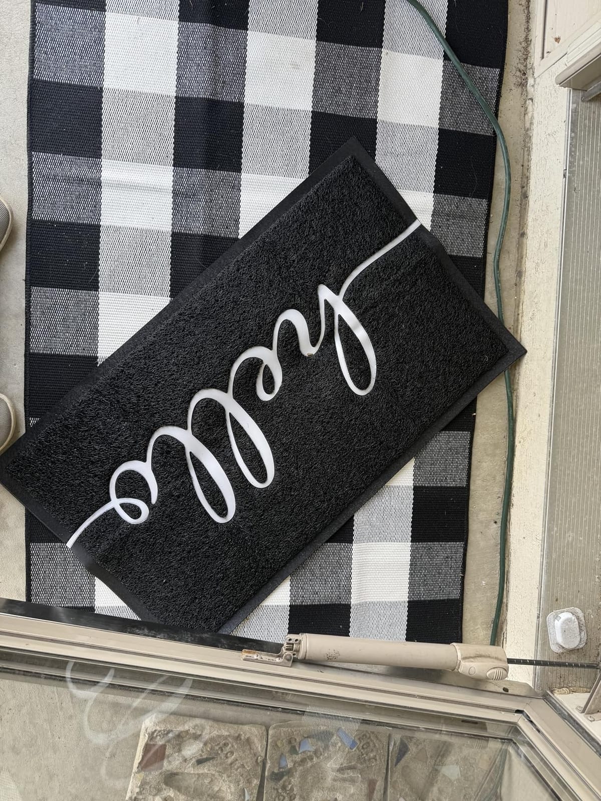 2 Pcs 30'' x 18'' Hello Doormat 43'' x 27.5'' Black and White Layered Rug for Front Door Mat Outside Entrance Welcome Door Mats for Indoor Outdoor Entryway Porch Decor customer photo 1