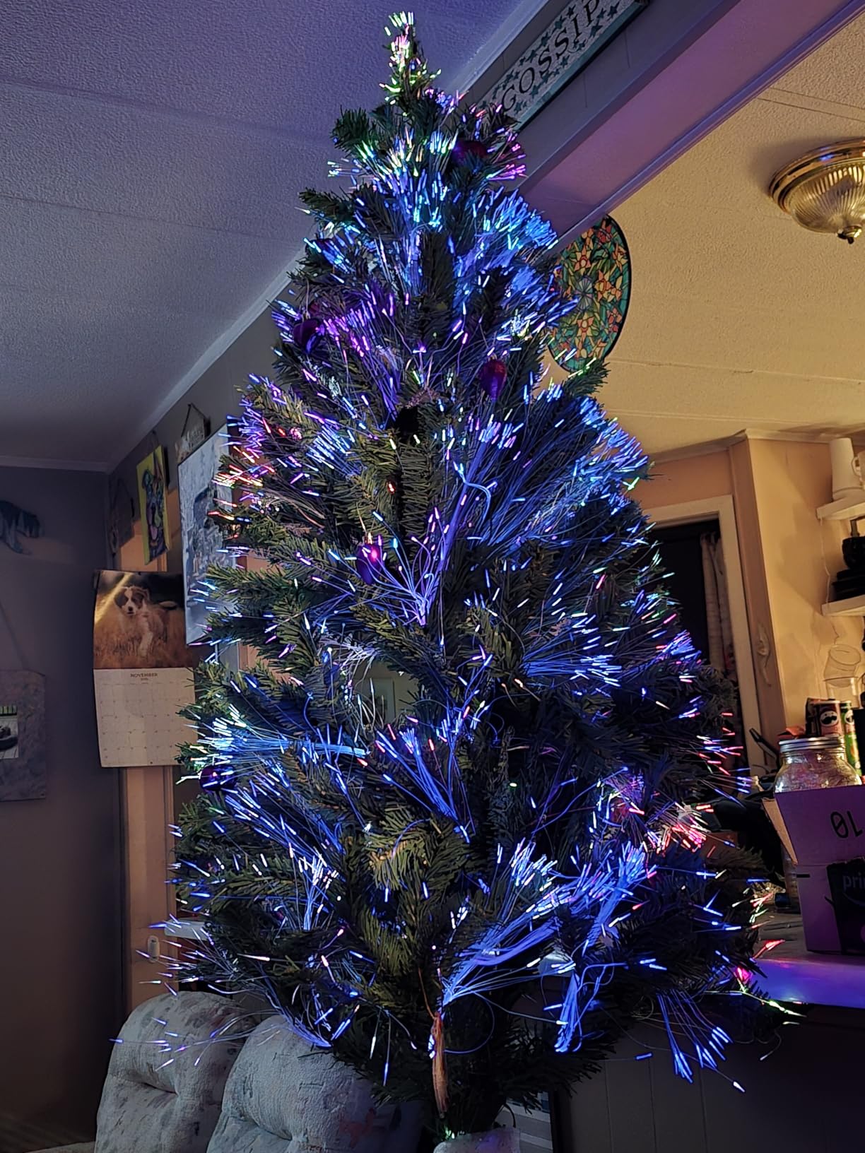 HAPPYGRILL 7FT Pre-lit Fiber Optic Christmas Tree, Artificial Xmas Tree Spruce Tree Green Tree with Metal Stand, 820 Branch Tips, Full Tree for Holiday Decoration customer photo 2