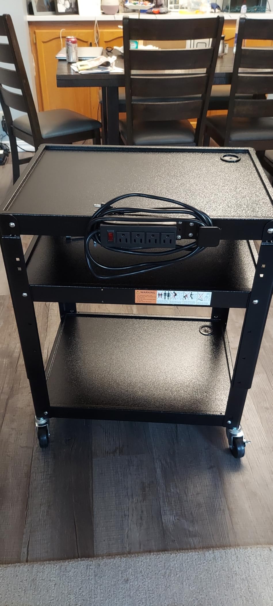 3 Shelf Metal Utility Cart - Durable Computer Cart on Wheels with Power Strip,Height Adjustable AV Presentation Cart Stand for Movie Projector,TV and Laptop Computers,Easy to Assemble, Black customer photo 1
