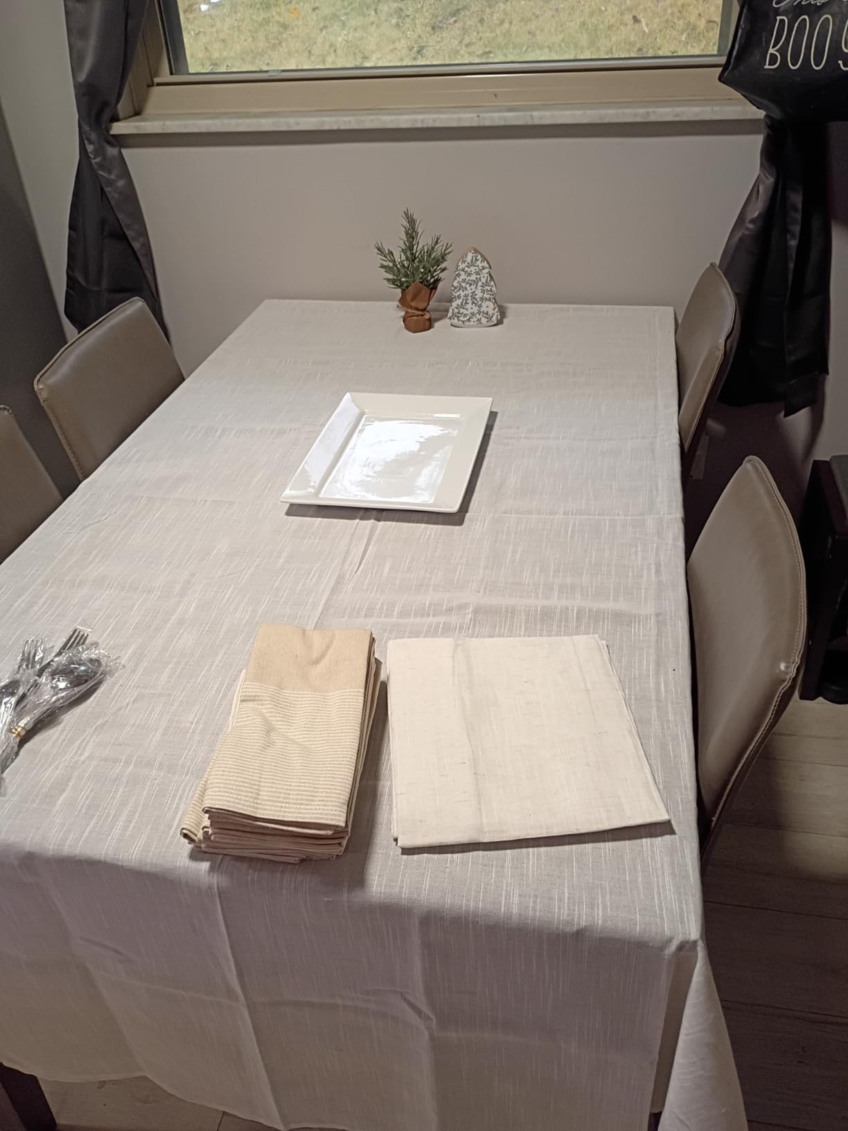 Natural Textured Rectangle Tablecloth, Slubby Lightweight Table Cloth 60 x 84 Inch, Water and Stain Resistant customer photo 1