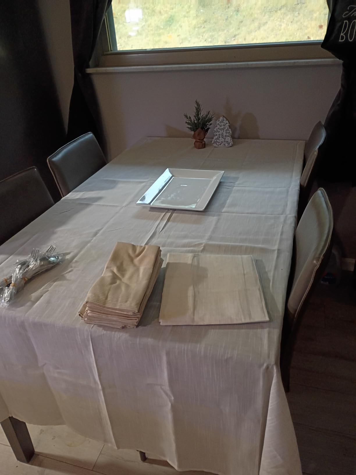 Natural Textured Rectangle Tablecloth, Slubby Lightweight Table Cloth 60 x 84 Inch, Water and Stain Resistant customer photo 2