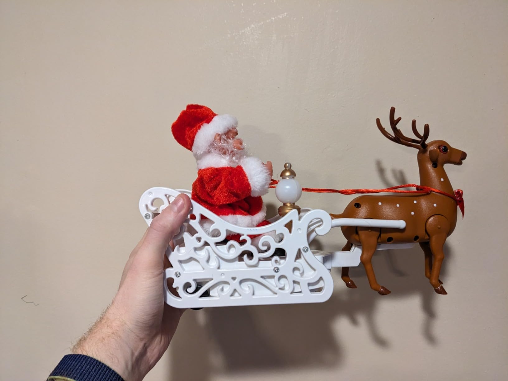 Gfilay Animated Santa and Reindeer Sleigh Toy with Music and Moving Motion | Musical Christmas Toy Featuring Singing Santa, Moving Reindeer, Colorful LED Sleigh and Jingle Bell Rock customer photo 1