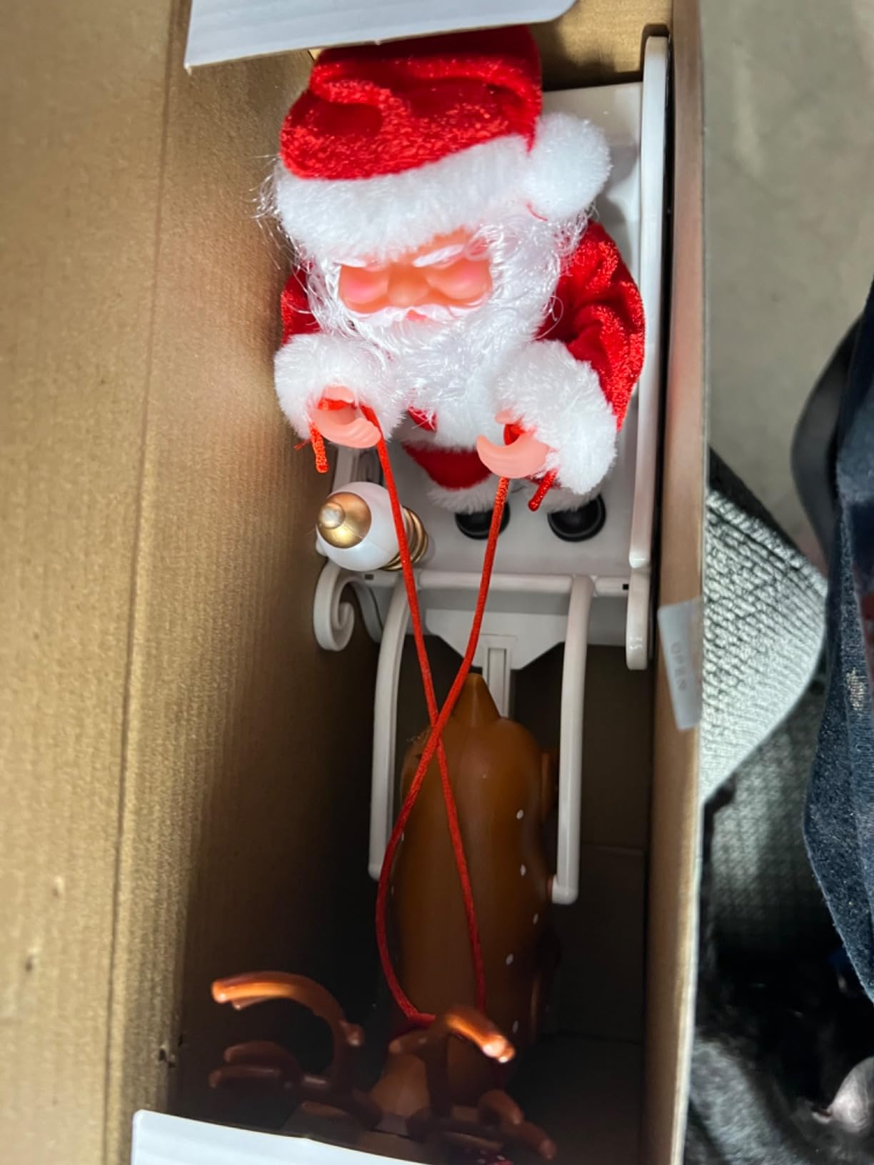 Gfilay Animated Santa and Reindeer Sleigh Toy with Music and Moving Motion | Musical Christmas Toy Featuring Singing Santa, Moving Reindeer, Colorful LED Sleigh and Jingle Bell Rock customer photo 2