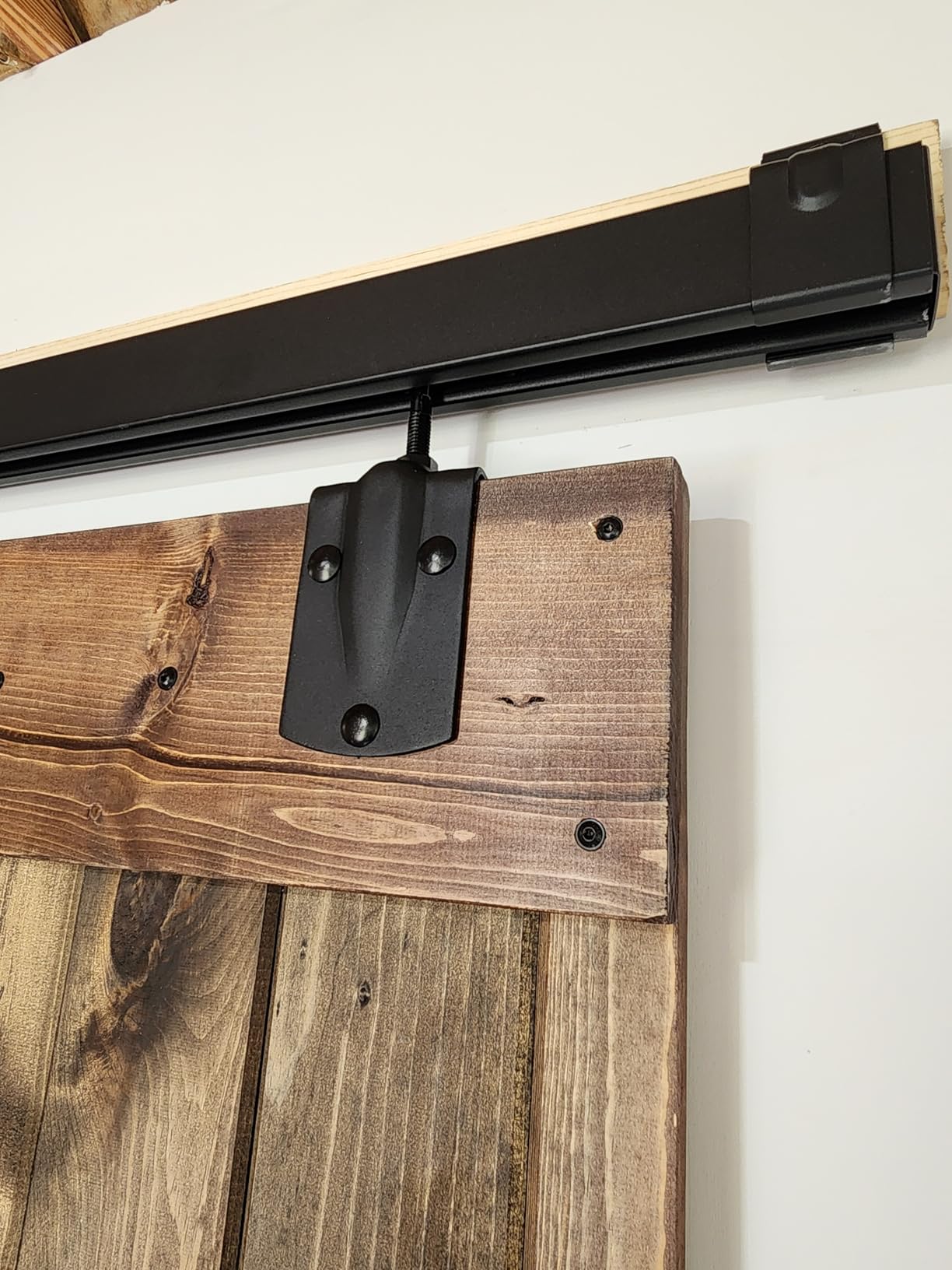JUBEST 8FT Box Rail Exterior Barn Door Hardware Kit, Heavy-Duty Black Sliding Barn Door Track System, Wall Mount Door Hardware Kits (Door Not Included) customer photo 2