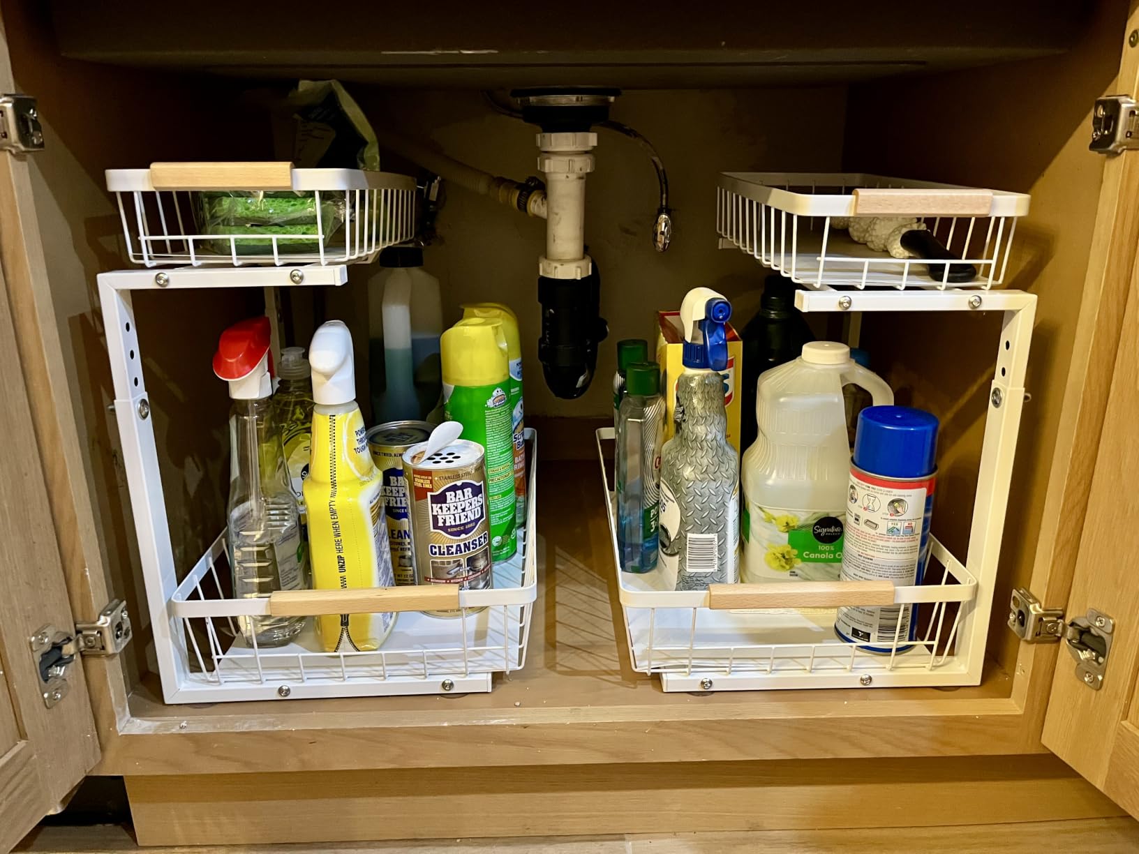 Kitstorack Under Sink Organizer, 2 Tier Under the Sink Storage, Slide out Pull out Cabinet Organizer Shelf, Metal Sliding Drawer for Kitchen Bathroom Pantry Closet Organization Rack, Black, 2 Pack customer photo 1