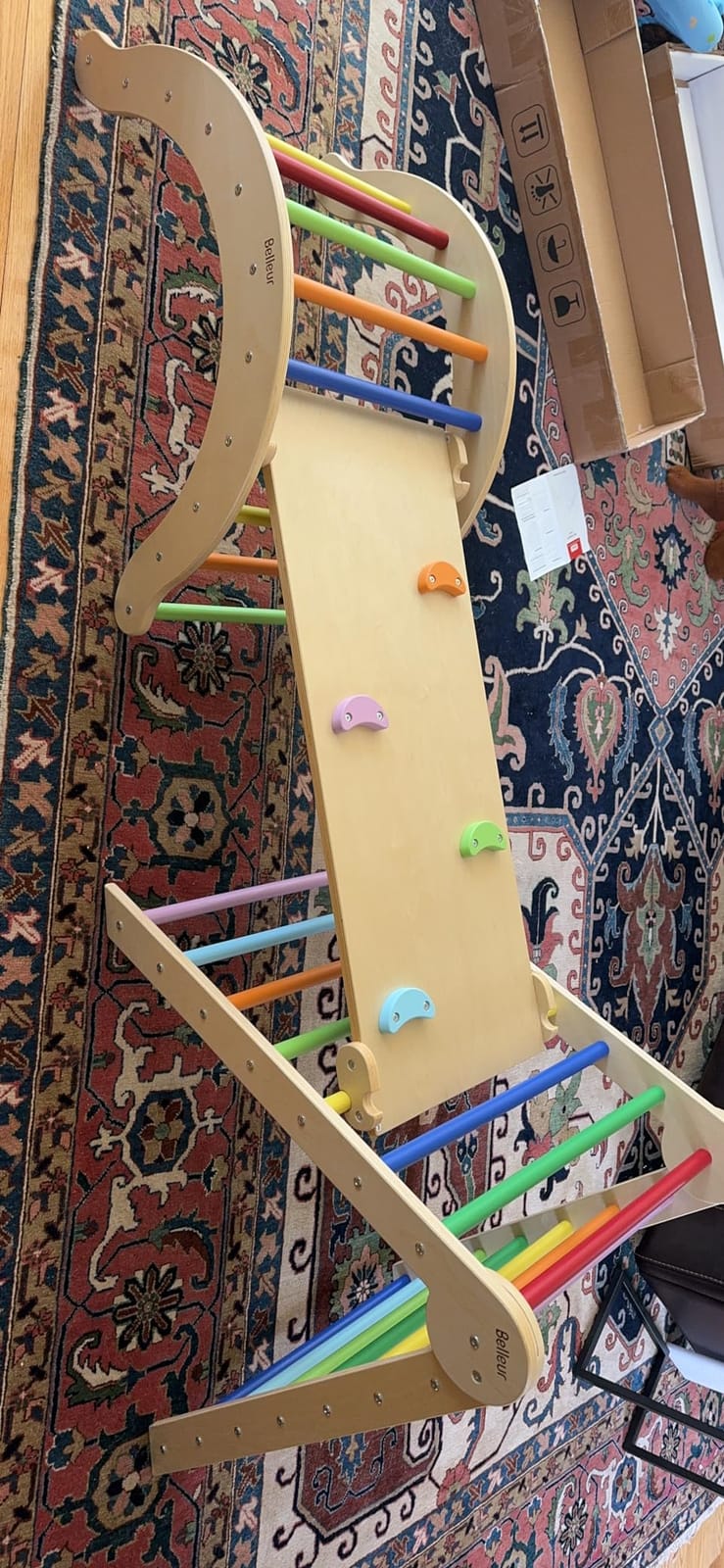 Pikler Triangle Set, 7-in-1 Foldable Climbing Toys for Toddlers 1-6 Years Old, Wooden Montessori Climbing Set with Arch, Ramp & Ladder, Baby Indoor Climber Jungle Gyms - Rainbow customer photo 2