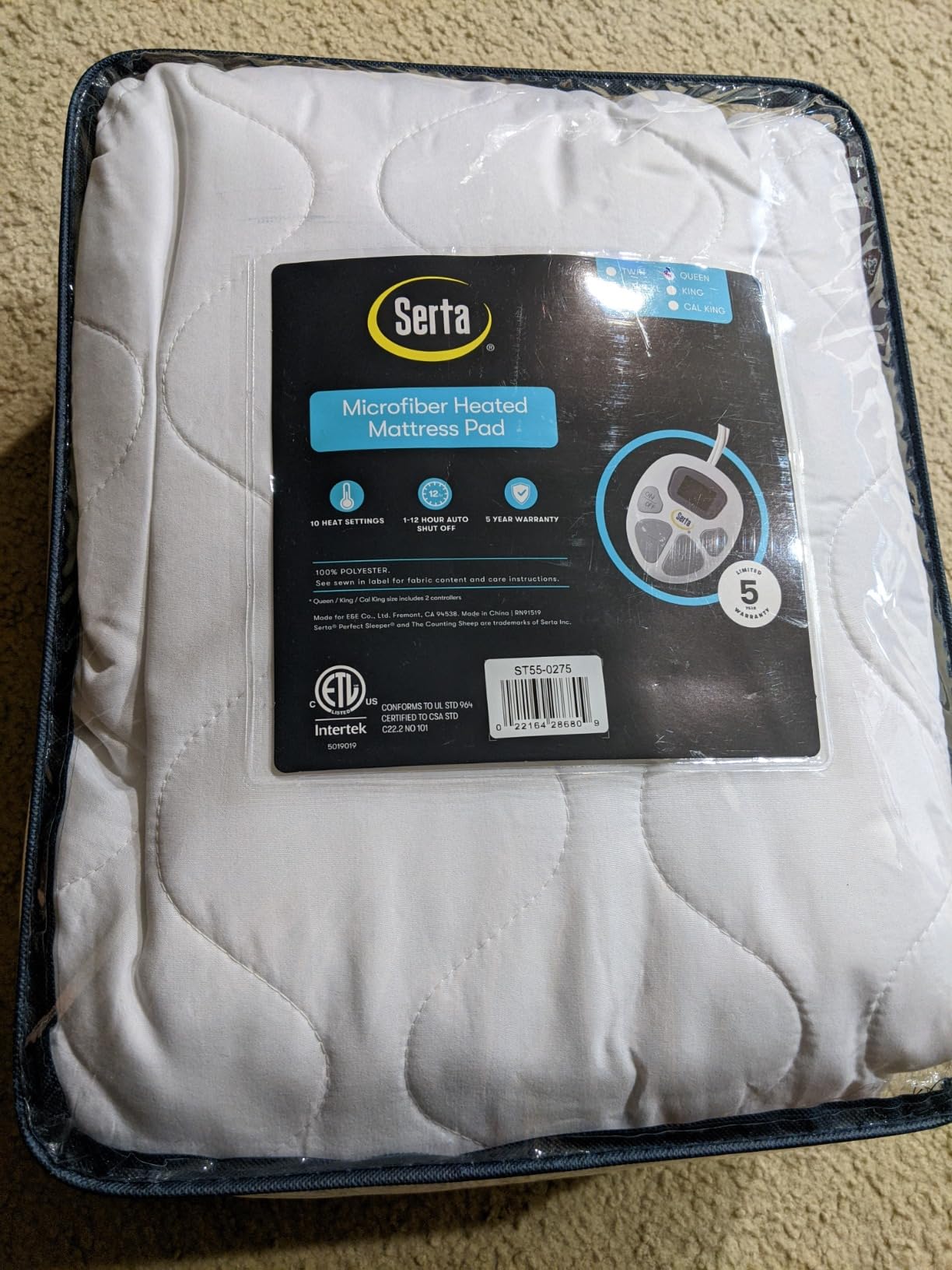 Serta Heated Mattress Pad with Deep Pocket & Dual Controller Queen | Electric Mattress Pad With 10 Heat Settings & Auto Shut Off, Fits Up to 18