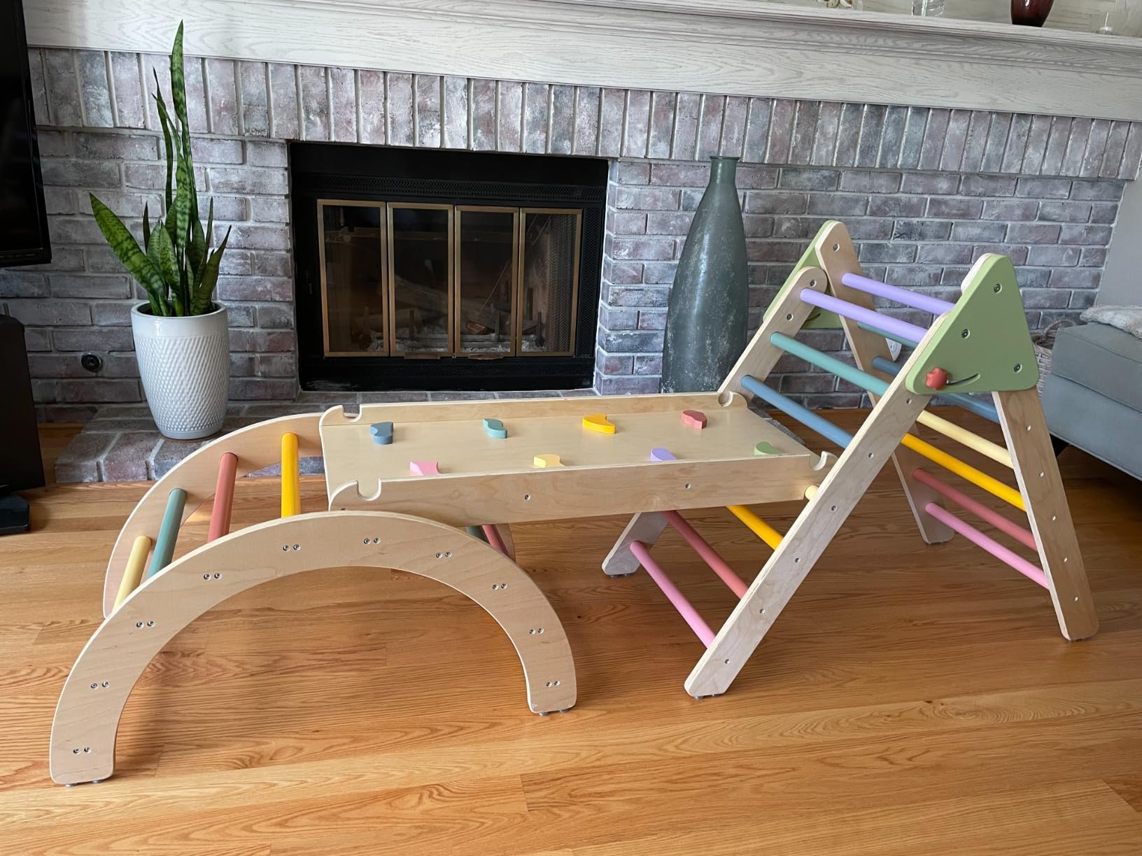 Foldable Pikler Triangle Climbing Set Wooden 7 in 1 Montessori Climber Toys for Toddlers 1-3 Baby Jungle Gym Indoor Slide Playground with Ramp/ Arch/ Ladder Large Kids Activity Center Boy & Girl Gift customer photo 1