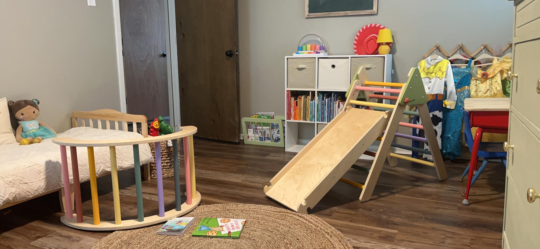 Foldable Pikler Triangle Climbing Set Wooden 7 in 1 Montessori Climber Toys for Toddlers 1-3 Baby Jungle Gym Indoor Slide Playground with Ramp/ Arch/ Ladder Large Kids Activity Center Boy & Girl Gift customer photo 2