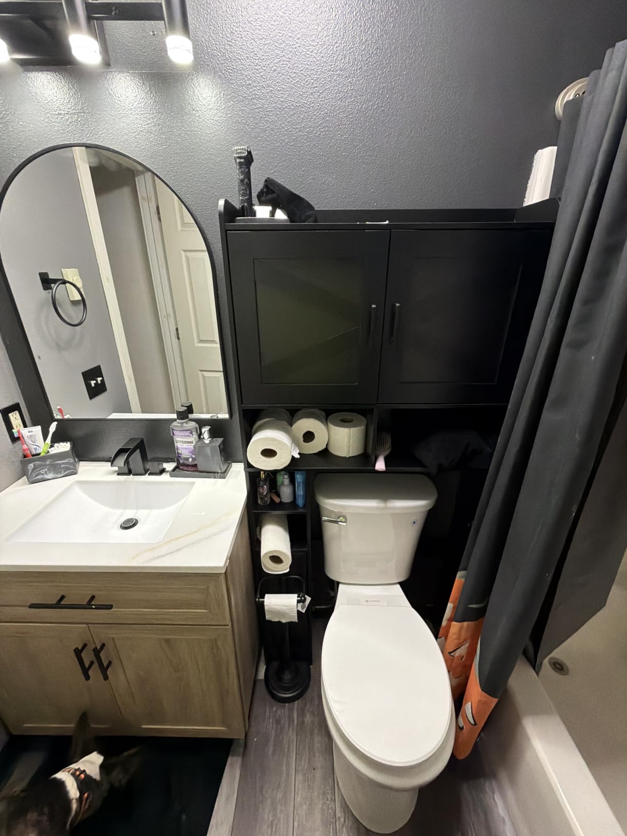 Homhedy Wooden Over The Toilet Storage Cabinet with Barn Door | Freestanding Bathroom Storage, Toilet Paper Holder, Adjustable Shelf, Space-Saving, Farmhouse Style, White customer photo 2