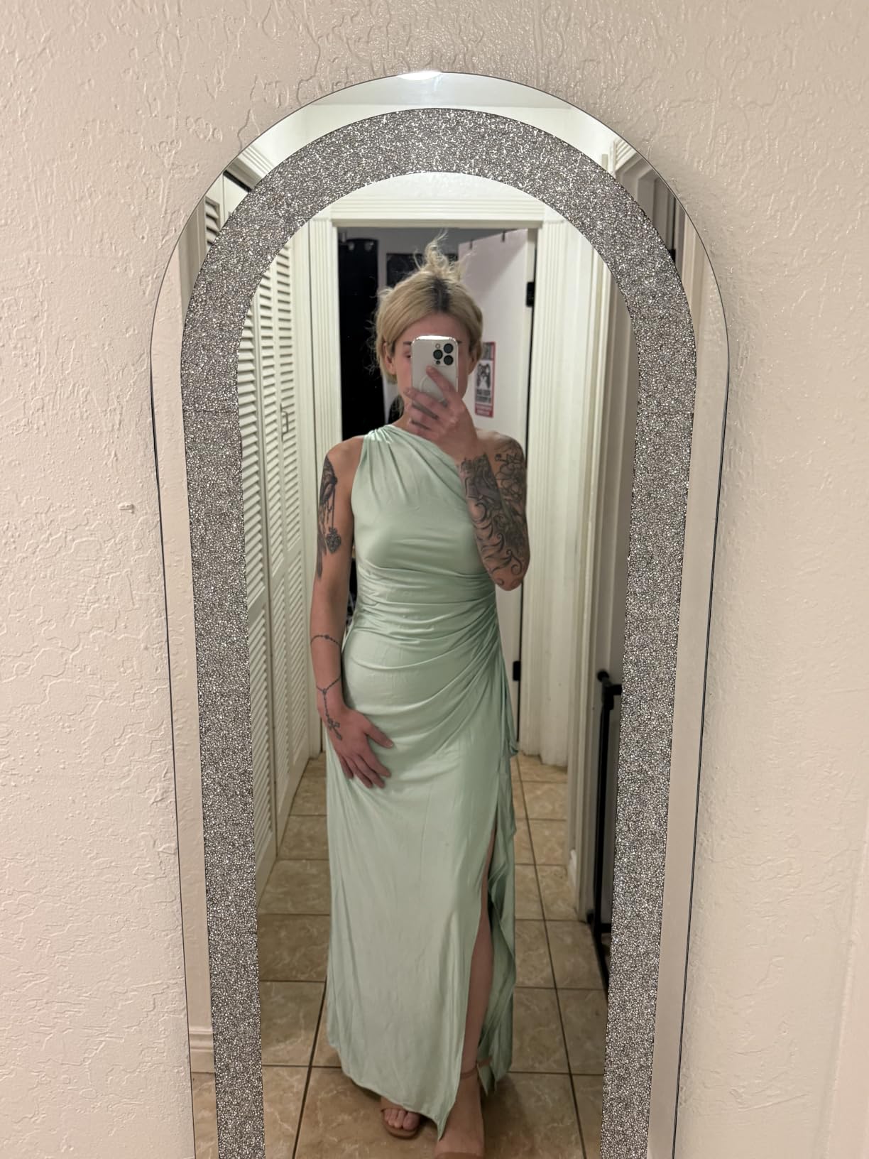 Memoriesea Women's High Split Wedding Guest Party Maxi Dress | One Shoulder,Stretchy Bodycon Maxi Dress,Cocktail Formal Homecoming,Elegant Bridal Shower Bridesmaid Birthday Party Holiday customer photo 2