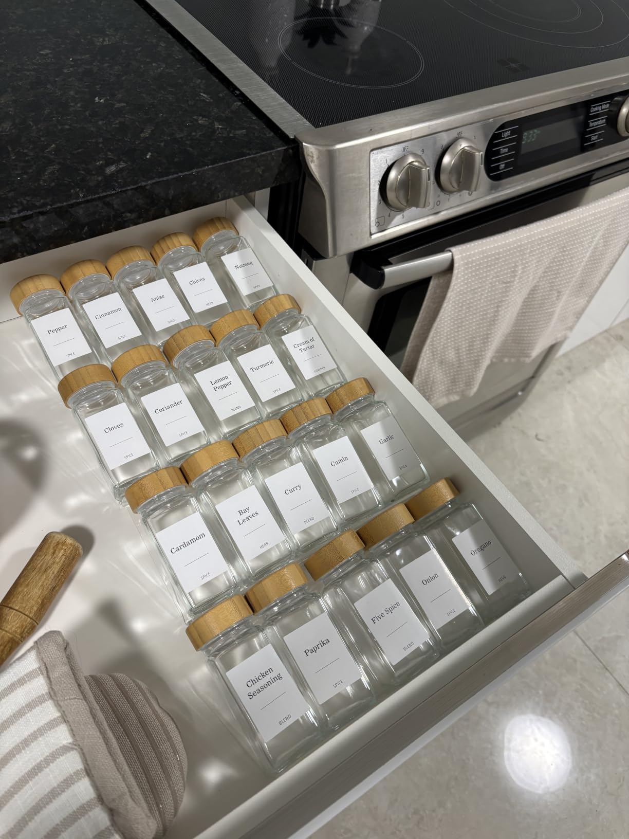 Spice Drawer Organizer 4 Tier, Acrylic Seasoning Organizer Rack, Small | Clear Spice Rack Tray, Kitchen Seasoning Jars Drawers Insert (Jars Not Included/ Expandable From 9