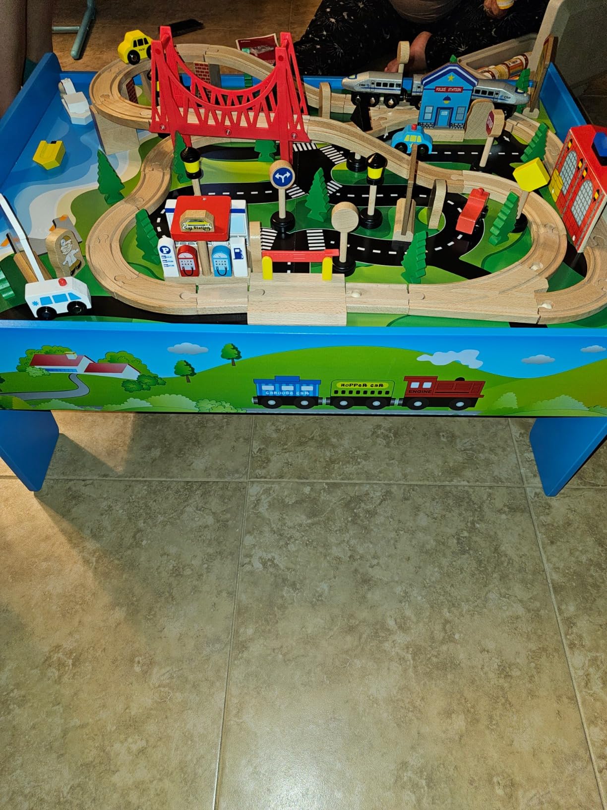 INFANS Train Table, 80 Pieces Wooden Kids Activity Toy Table Playset with Reversible Detachable Tabletop, Tracks, Train, Railway, City, Gift for Toddler Boys Girls Ages 3+ (32.5