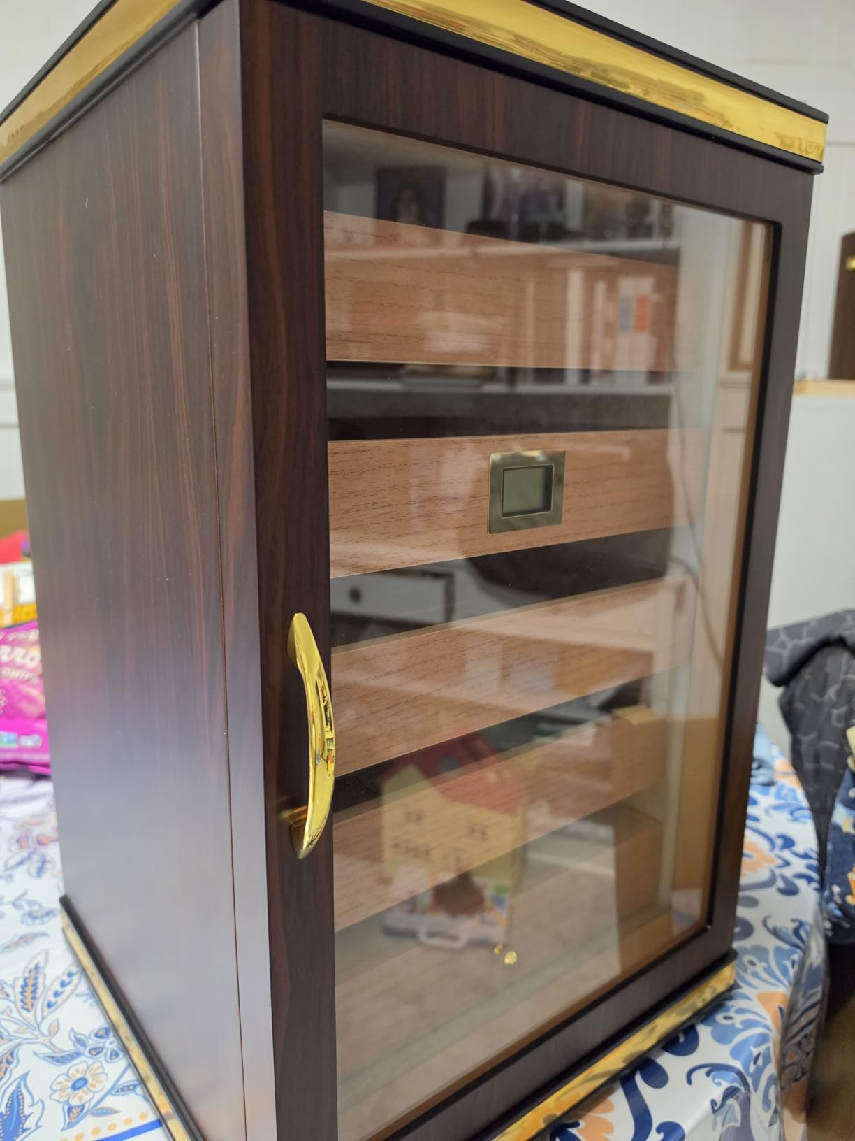 300-Count Walnut Cigar Humidor Cabinet with Digital Hygrometer | Walnut finish, cedar drawers, digital hygrometer, humidifiers and humidity packs, large storage for up to 300 cigars customer photo 2
