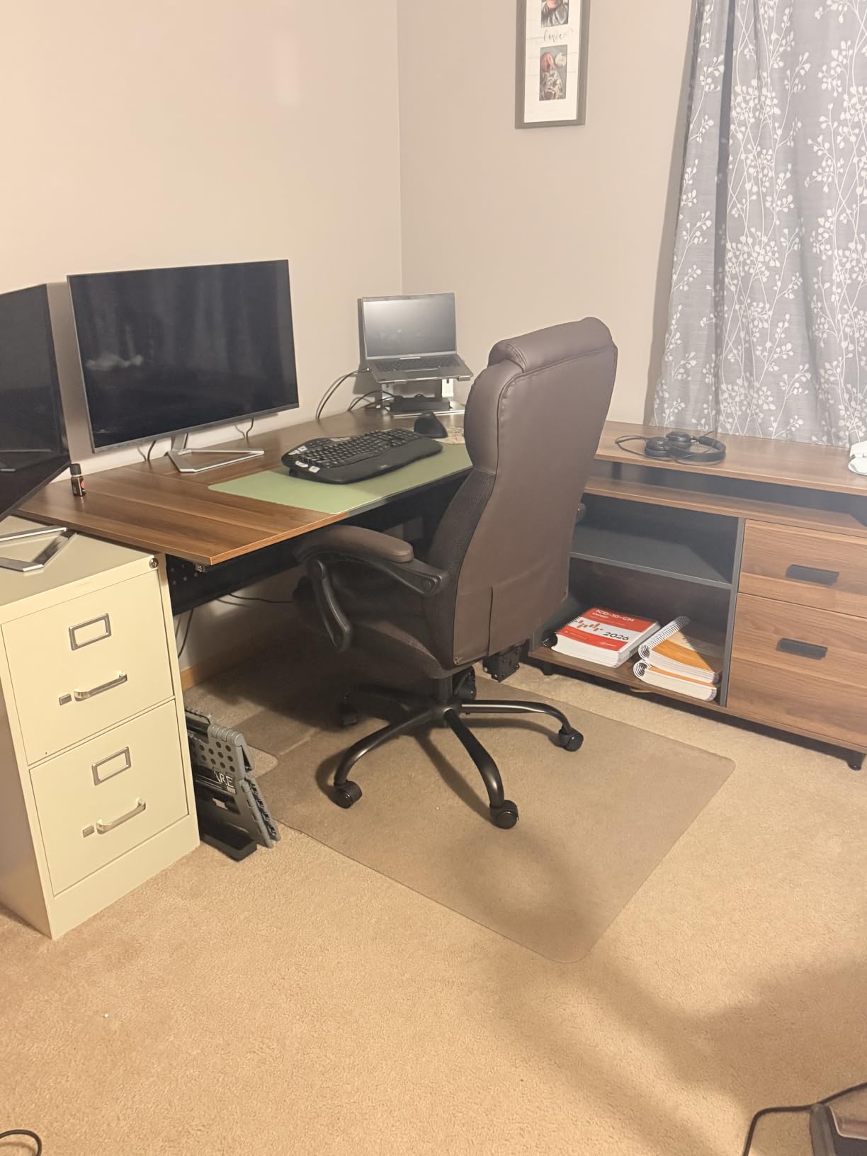 Tribesigns 63 Inch Executive Desk with File Cabinet, Large Office Desk L Shaped Computer Desk with Drawers and Storage Shelves, Business Furniture Desk Workstation for Home Office, Brown and Black customer photo 1