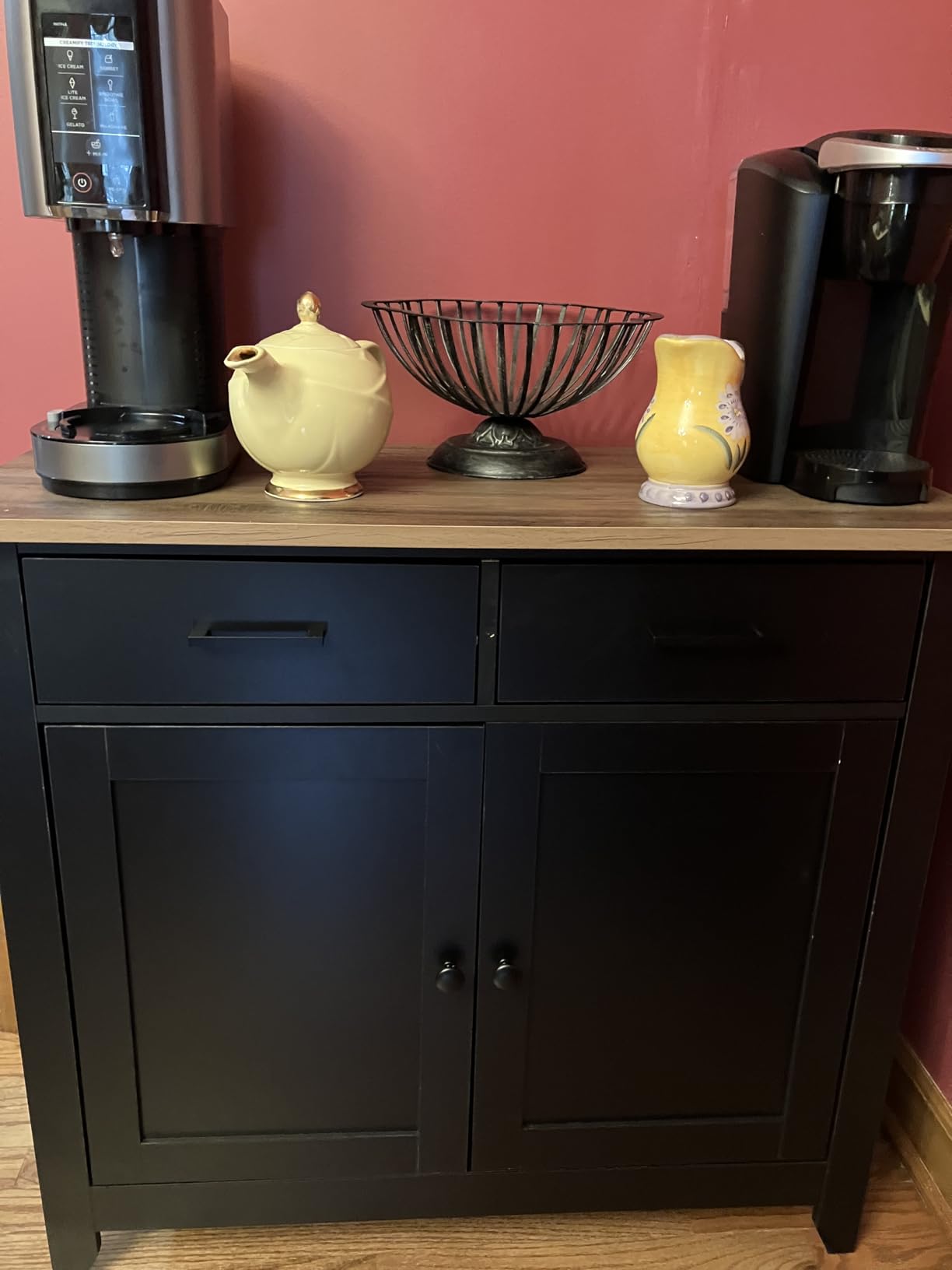 HORSTORS Farmhouse Kitchen Storage Cabinet, Small Buffet, Coffee Bar, Black customer photo 1