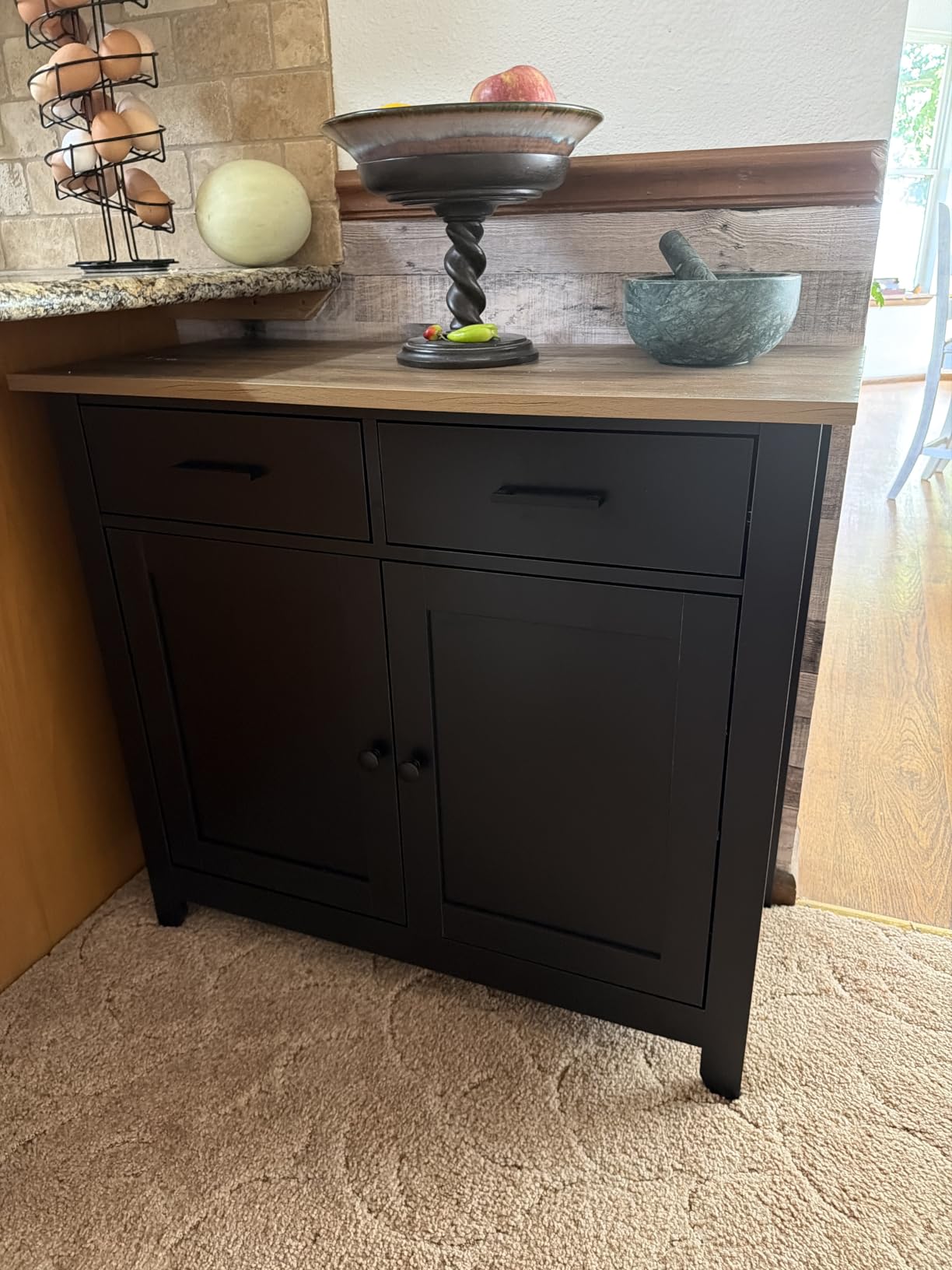 HORSTORS Farmhouse Kitchen Storage Cabinet, Small Buffet, Coffee Bar, Black customer photo 2