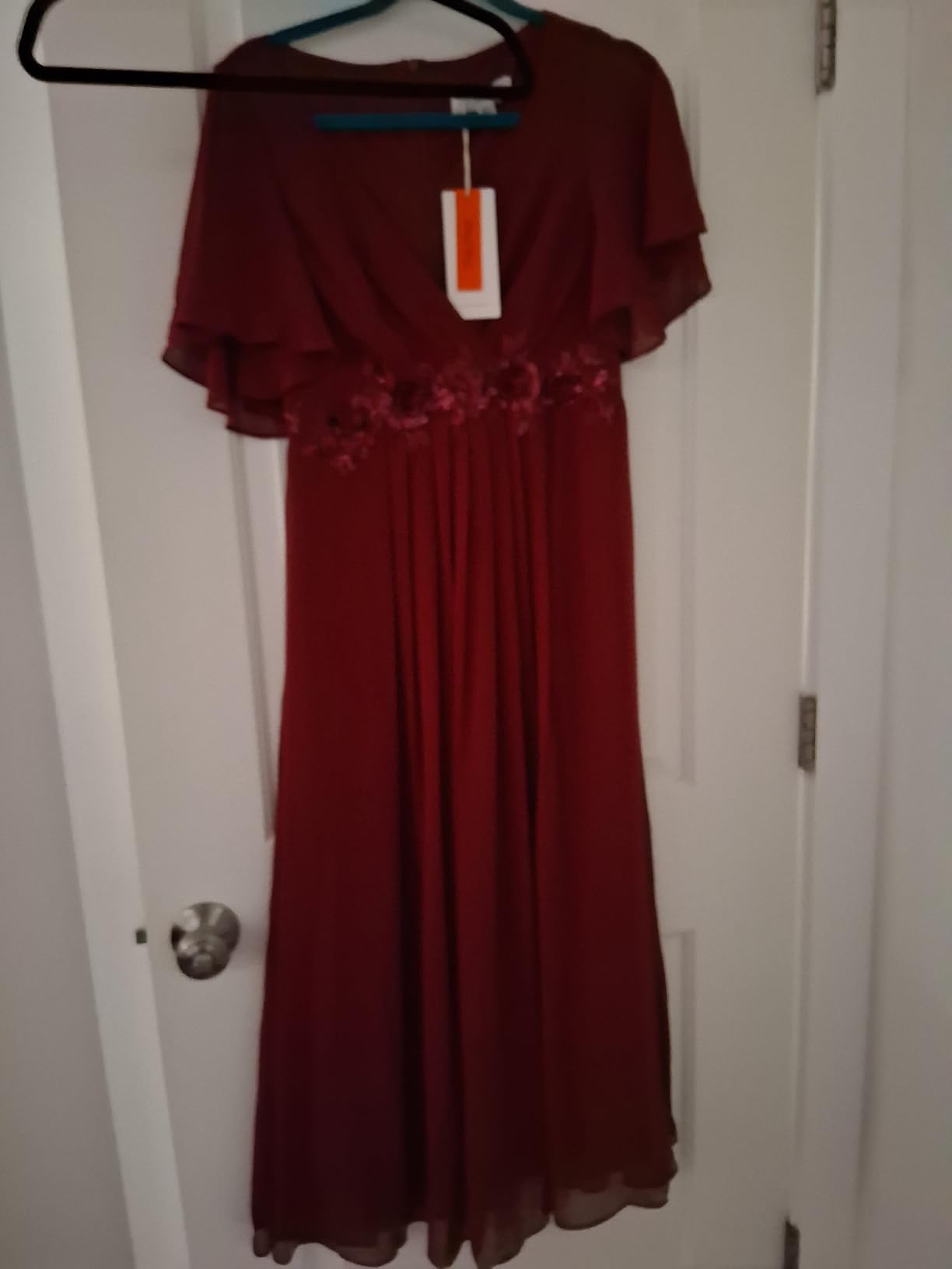 Ever-Pretty Women's Maxi Mother of the Bride Dresses Wedding Guest Dress | Chiffon, V Neck, Applique, A-Line, Short Sleeves, Semi Formal Dress, Cocktail Dress customer photo 1