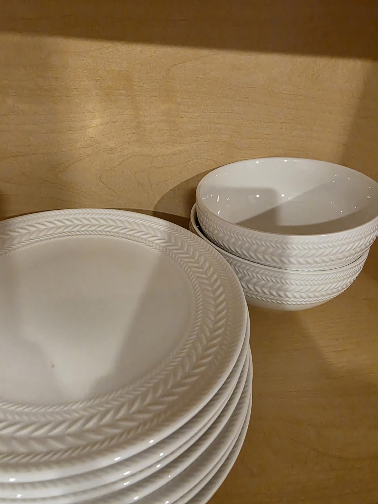Pfaltzgraff Josephine 24-Piece Dinnerware Set, Porcelain Dish Set with Embossed Basket Weave Design, Service for 8, White Plates and Bowls Sets, Microwave and Dishwasher Safe customer photo 2