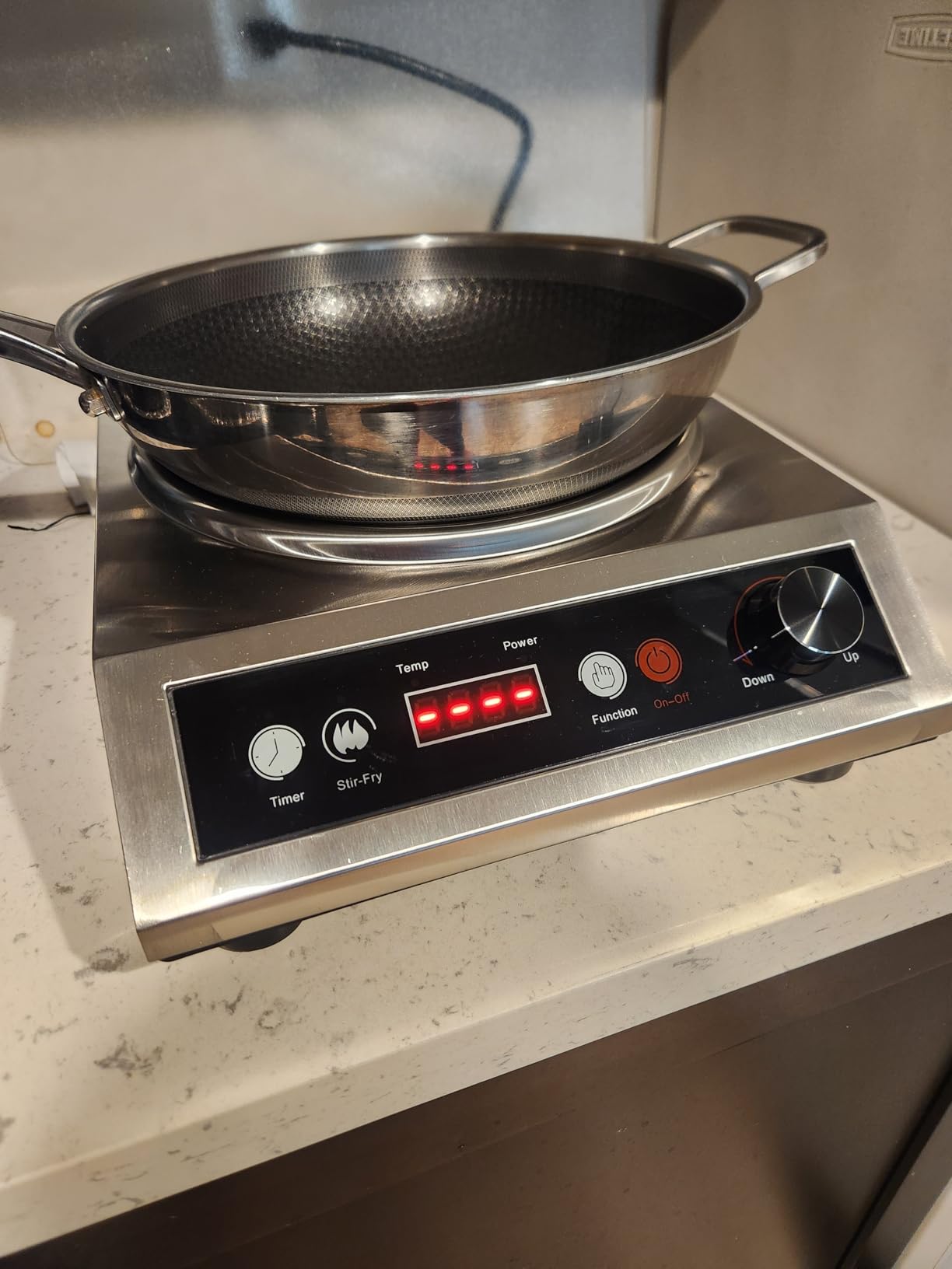 1800W Electric Wok Used For Home And Commercial, Induction Wok With Concave Surface Stainless Steel Strong Power Dual Control Mode 10 Power And Temp 24H Timer Induction Cooktop For Cooking customer photo 2