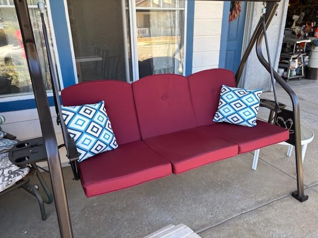 ZZW 3-Seat Outdoor Porch Swing with Stand, Patio Swing with Canopy, 2 in 1 Porch Swing Bed & Patio Swing Chair for Adult, Yard Swing w/Extra Pillows and Cup Holder (Blue) customer photo 2