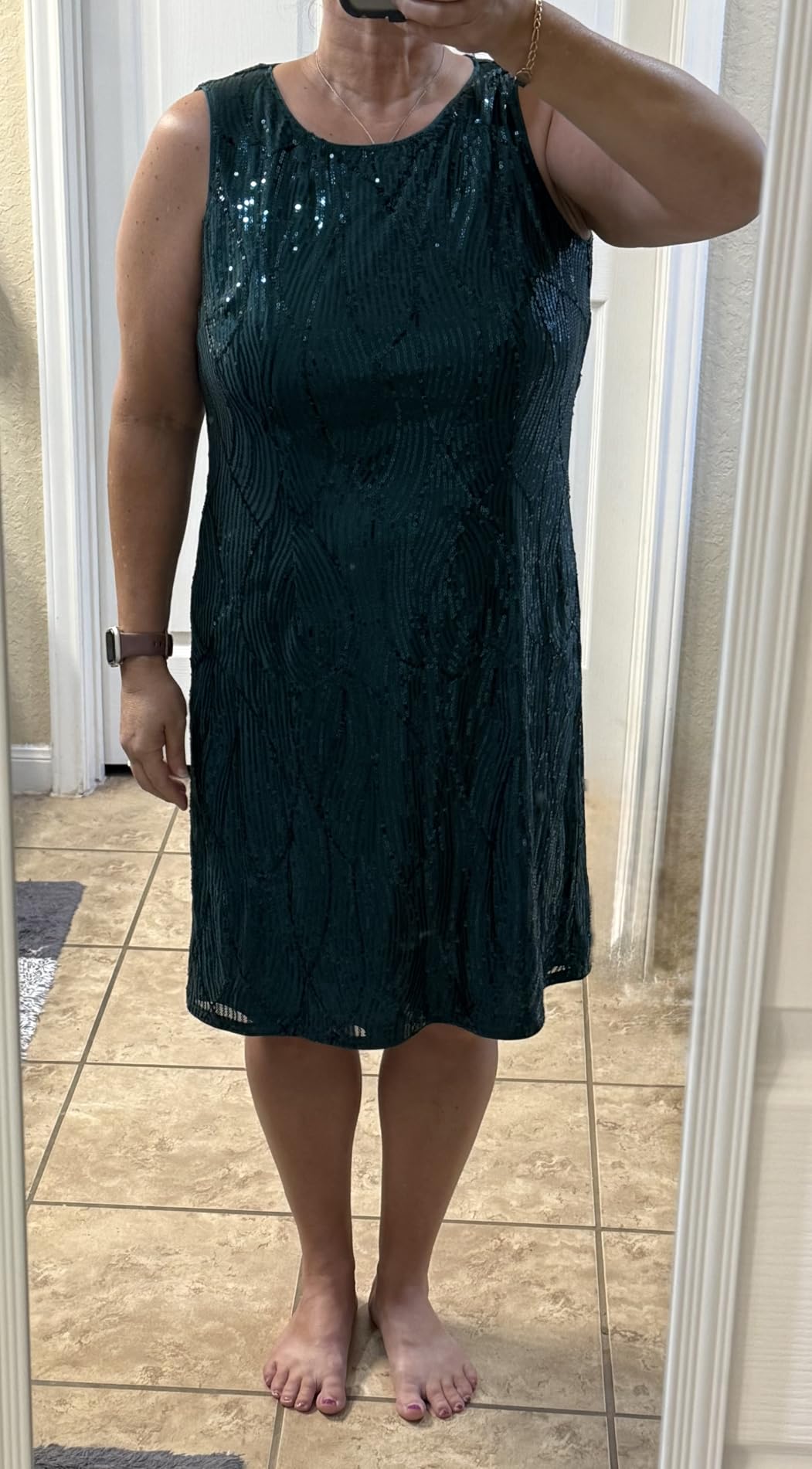 GRACE KARIN Women Wedding Guest Dresses Sequin Mother of the Bride Dresses | Two Piece,3/4 Sleeve,Knee Length,Crew Neck,Bodycon,Chiffon Jacket,Spring Summer Fall Winter Cocktail Party Bridesmaid customer photo 1