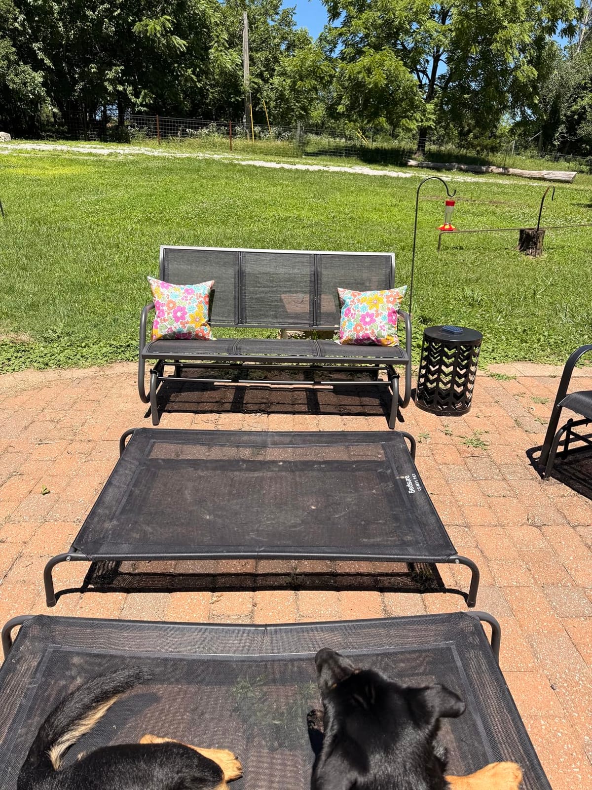 Outsunny 3-Person Patio Glider Bench Outside 3 Seats Light Mixed Brown | Porch Glider Swing, Breathable Mesh Fabric, Metal Frame customer photo 1