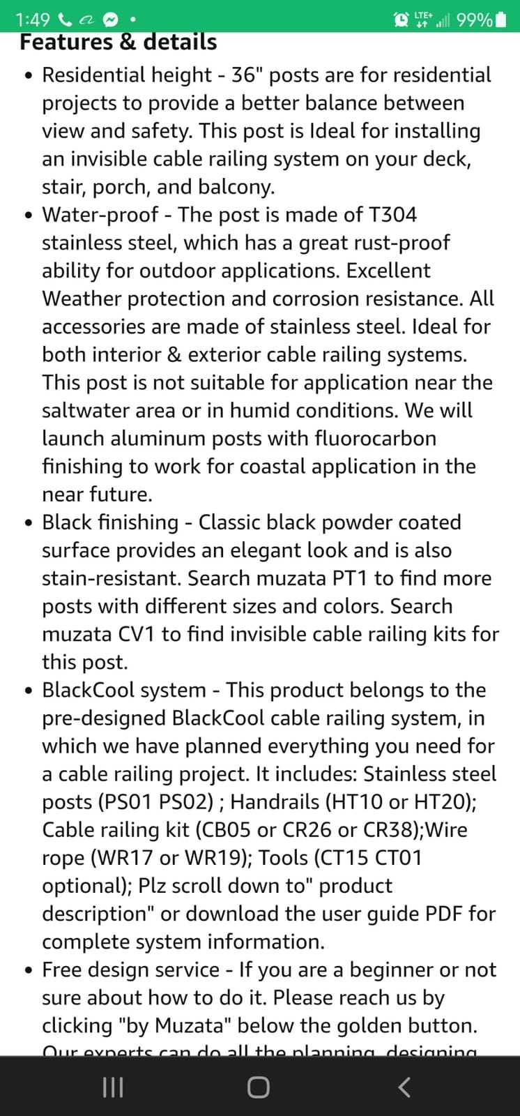 Muzata 16-20ft Modular Cable Railing Kit for Deck Surface Mount 36in RW49 | 5 Level Post Kit with Wire Rope & Cable Railing Hardware, No Handrail, Black Cable Railing System, Length Adjustable customer photo 1