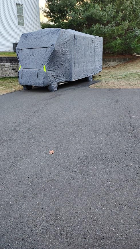 Fonzier Class A RV Cover 31-34ft, 7 Layer Top Heavy Duty Camper Cover, Extra-Thick Waterproof Windproof Anti-UV Rip-Stop Class A Motorhome Cover with 2Pcs Extra Straps, 6 Gutter Covers & 4 Tire Covers customer photo 1