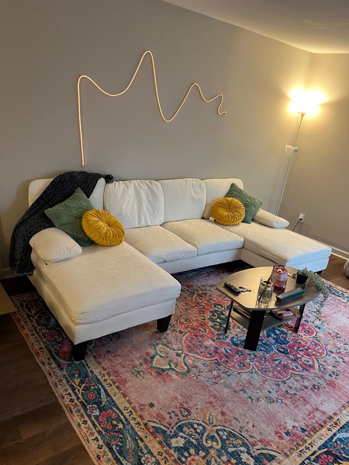 Furmax Sectional Couches for Living Room, Chenille, Grey, U-Shaped Sofa Couch with Linen Fabric, 4 Seat Sofa Set with Double Chaise for Apartment customer photo 1