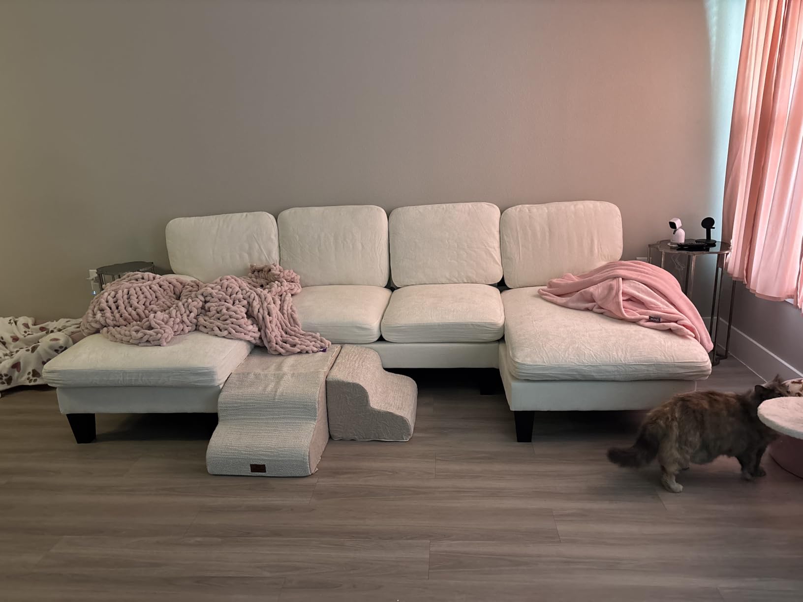 Furmax Sectional Couches for Living Room, Chenille, Grey, U-Shaped Sofa Couch with Linen Fabric, 4 Seat Sofa Set with Double Chaise for Apartment customer photo 2