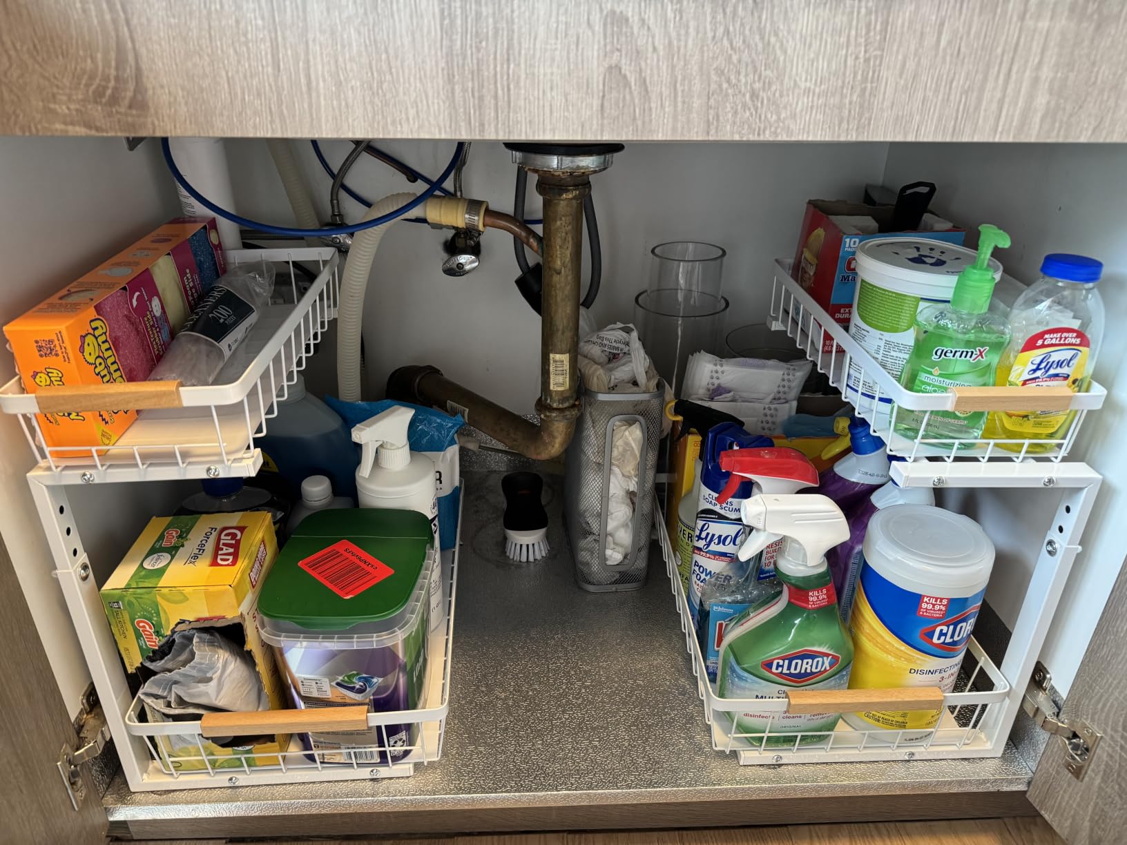 PXRACK Under Sink Organizer, Adjustable Height, 2 Tier Pull Out Under Cabinet Organizer, Slide Out Thickened Metal Under Sink Storage for Kitchen Bathroom Laundry Pantry Cabinet, White, Large-2-Pack customer photo 2