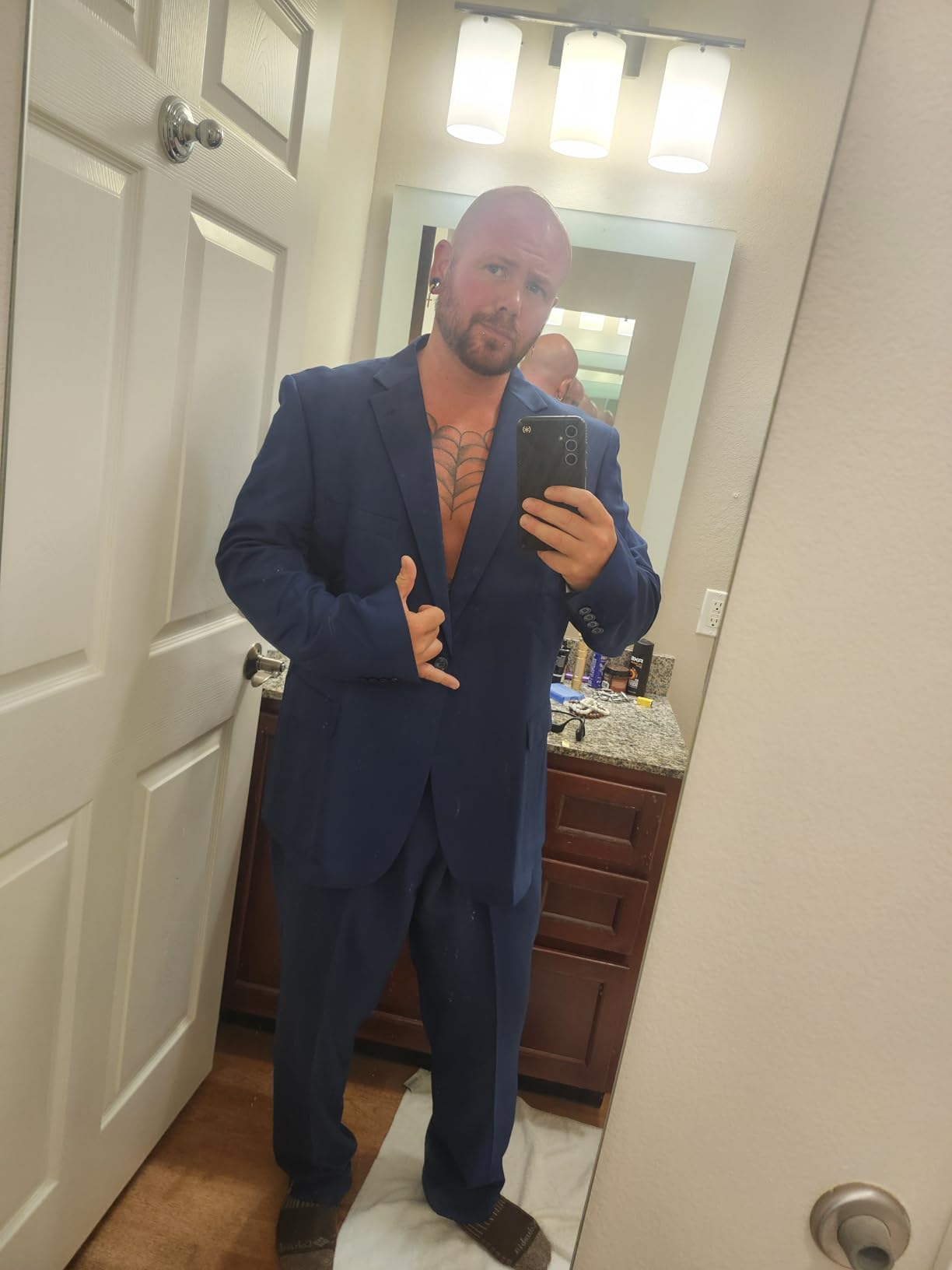 Mens Suit 2 Piece Suits for Men One Button Slim Fit Solid Jacket & Pants Tuxedo Set Business Wedding Party Prom customer photo 2